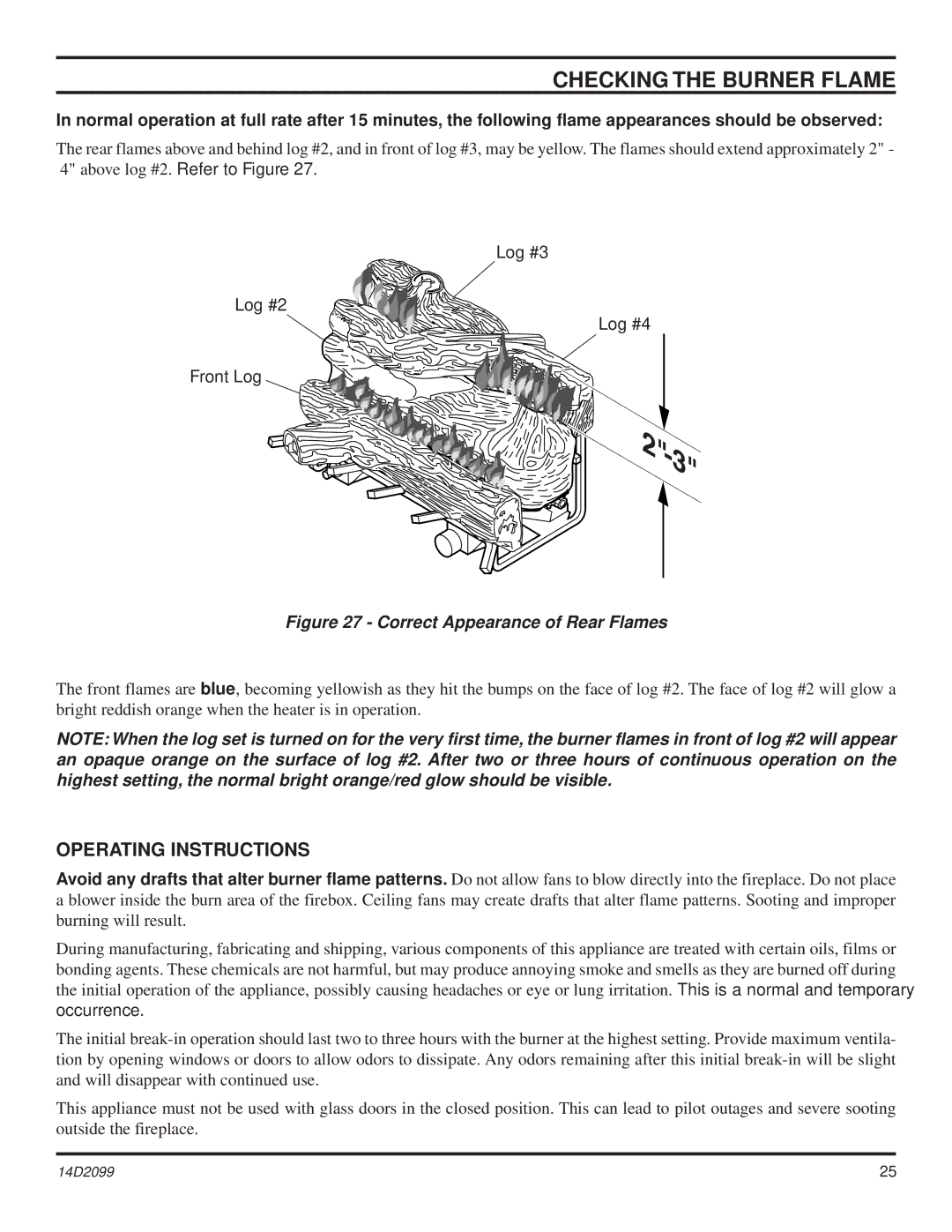 Monessen Hearth GLX28, GLX24, GLX18, DLX18, DLX28 operating instructions Checking the Burner Flame, Operating Instructions 