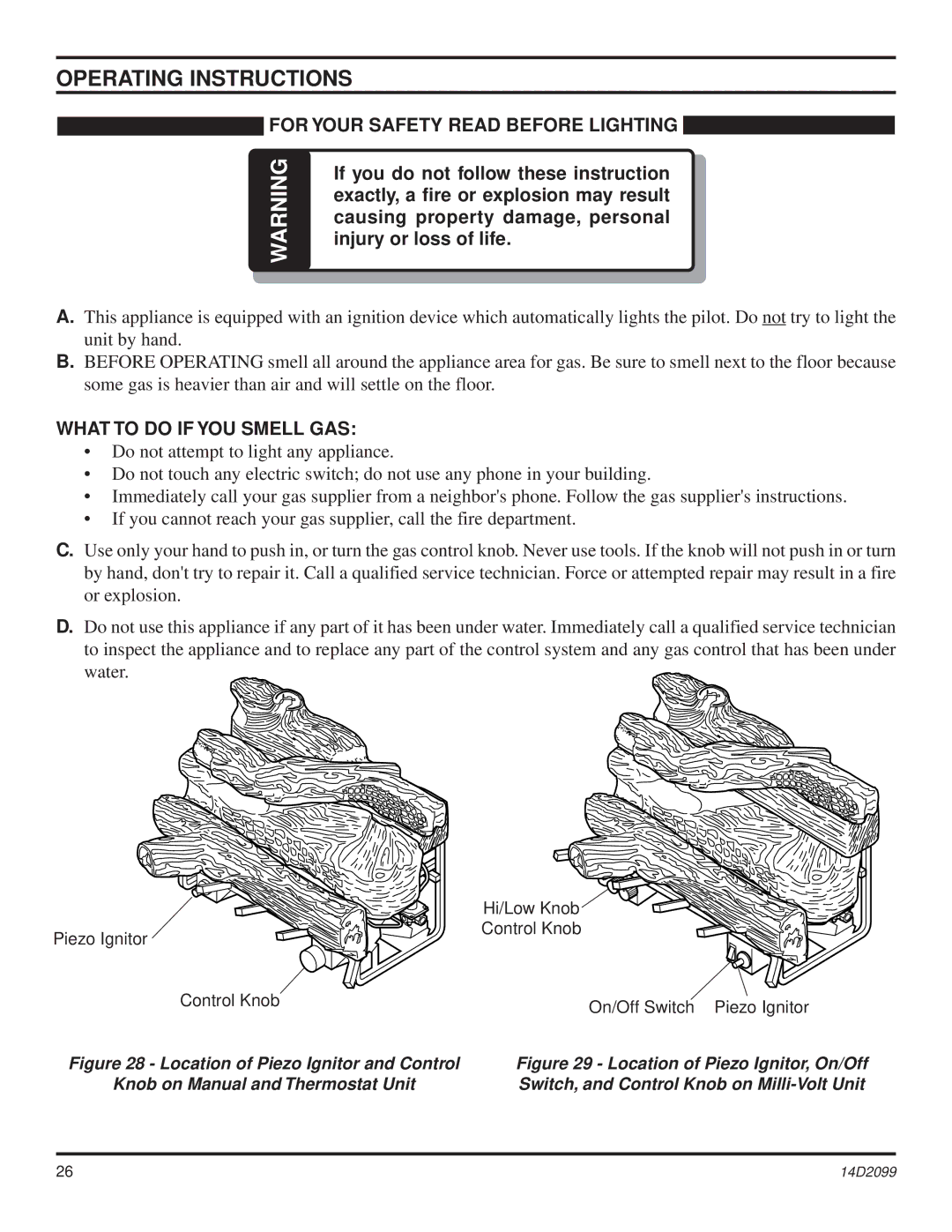 Monessen Hearth GLX24, GLX28 Operating Instructions, For Your Safety Read Before Lighting, What to do if YOU Smell GAS 