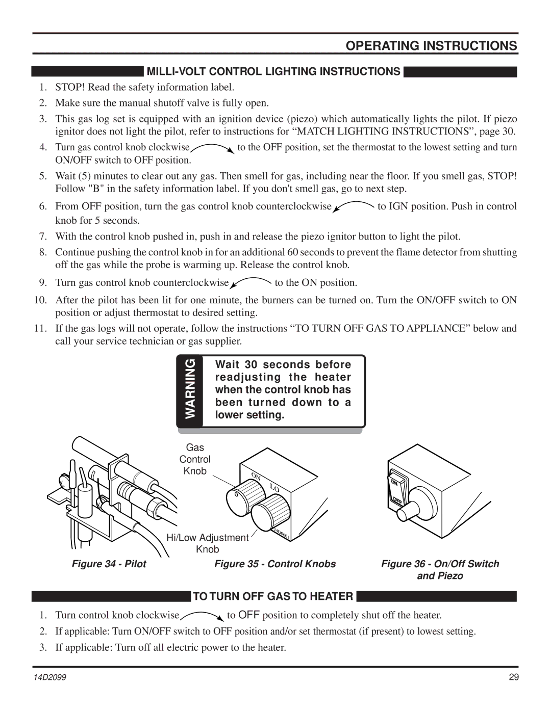 Monessen Hearth DLX28, GLX28, GLX24, GLX18, DLX18 operating instructions MILLI-VOLT Control Lighting Instructions, Pilot 