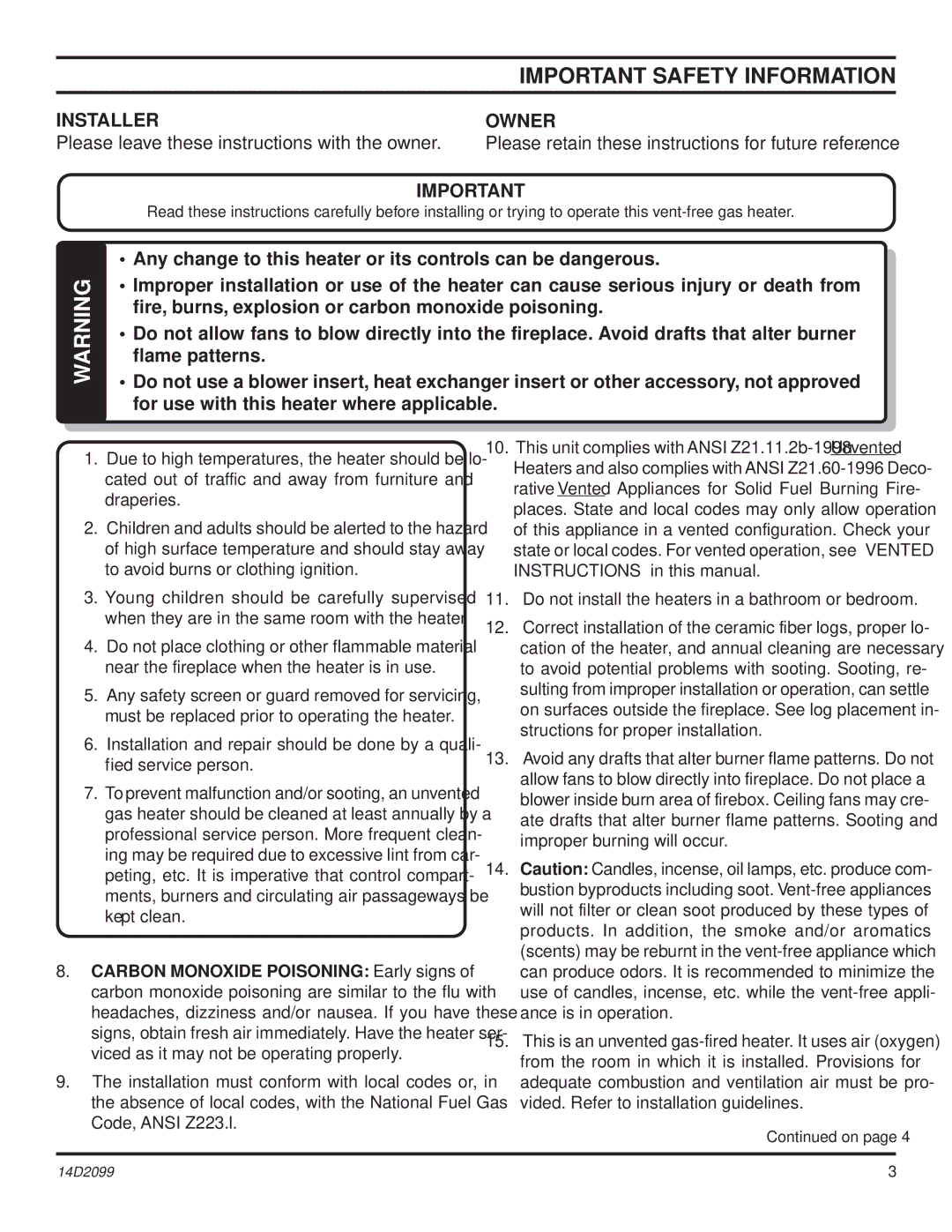 Monessen Hearth DLX18, GLX28, GLX24, GLX18, DLX28 operating instructions Important Safety Information, Installer, Owner 