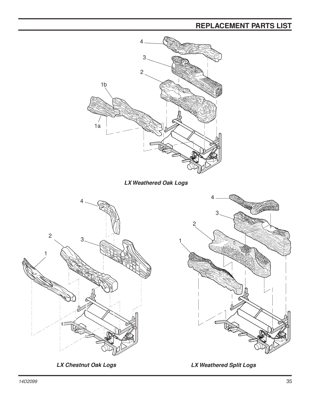 Monessen Hearth GLX28, GLX24, GLX18, DLX18, DLX28 operating instructions LX Weathered Oak Logs LX Chestnut Oak Logs 