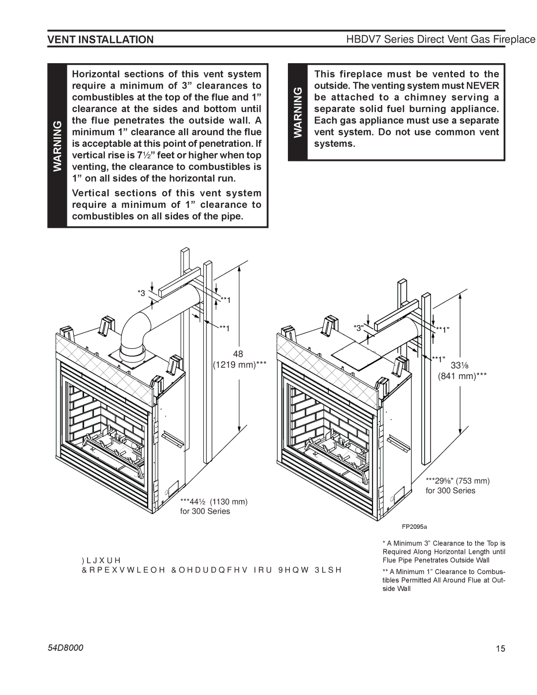 Monessen Hearth HBDV300N/PSC7, HBDV300N/PV7, HBDV400N/PSC7, HBDV400N/PV7 manual Vent Installation, 1219 mm 