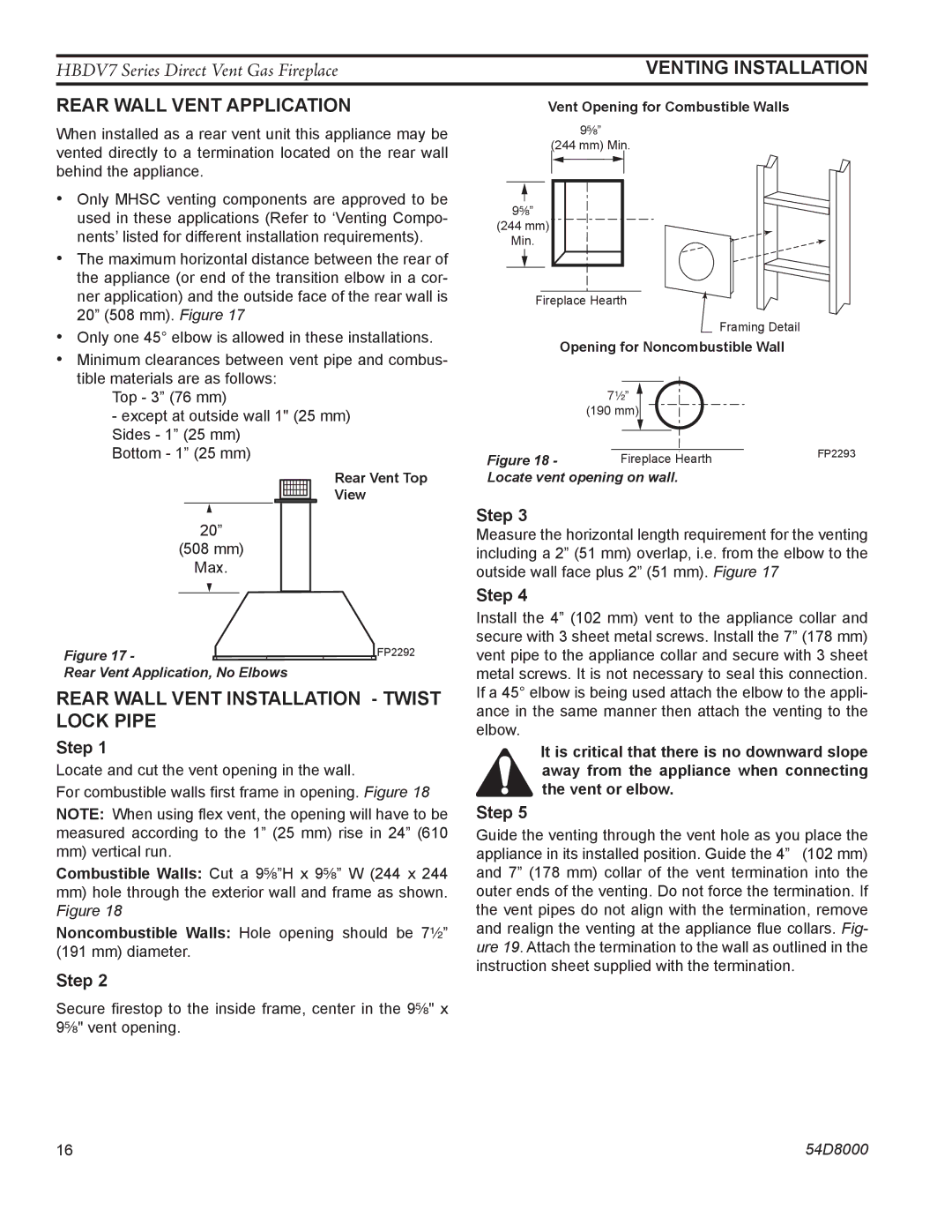 Monessen Hearth HBDV300N/PV7, HBDV400N/PSC7 Rear Wall Vent Application, Rear Wall Vent Installation Twist Lock Pipe, Step 