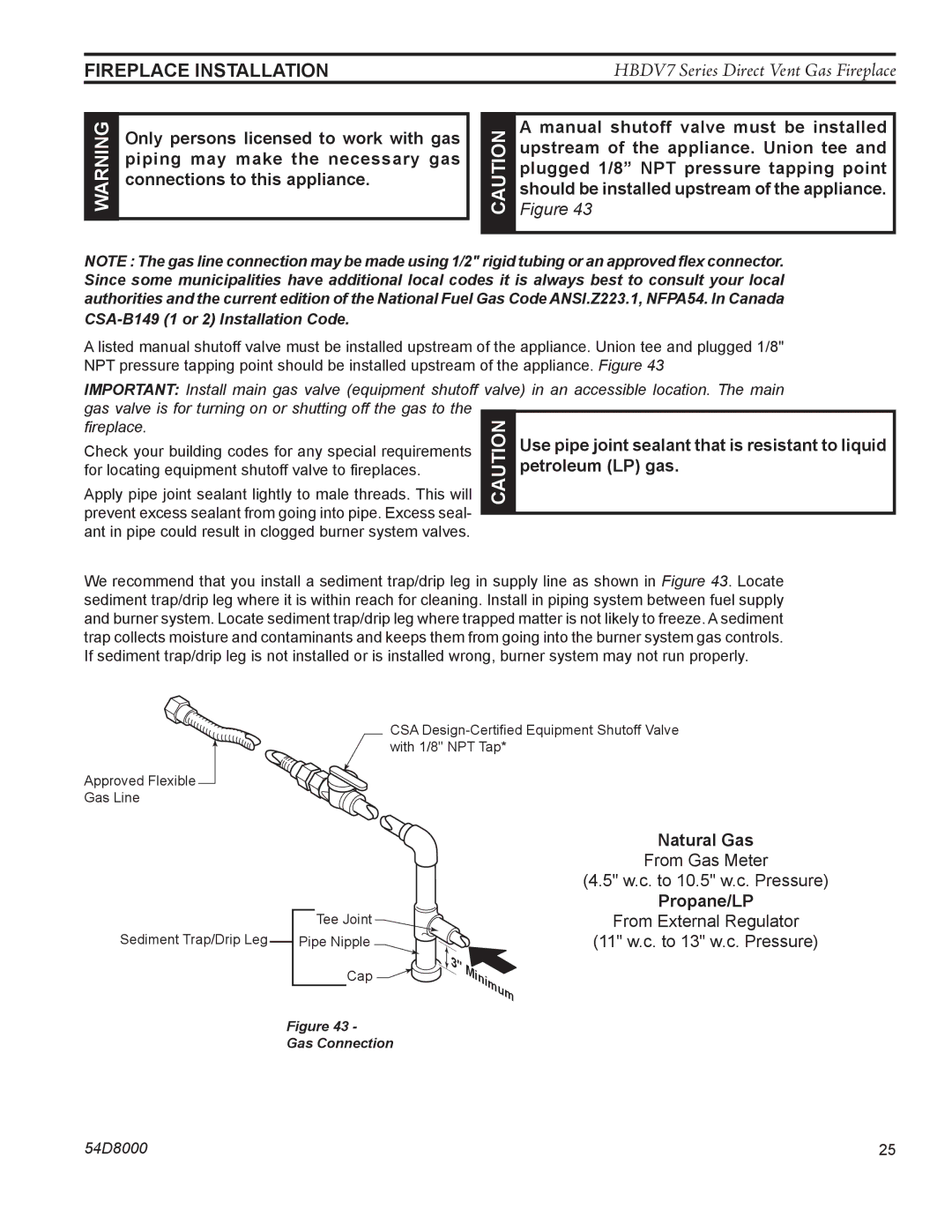 Monessen Hearth HBDV400N/PSC7, HBDV300N/PV7, HBDV400N/PV7, HBDV300N/PSC7 Fireplace Installation, Natural Gas, Propane/LP 