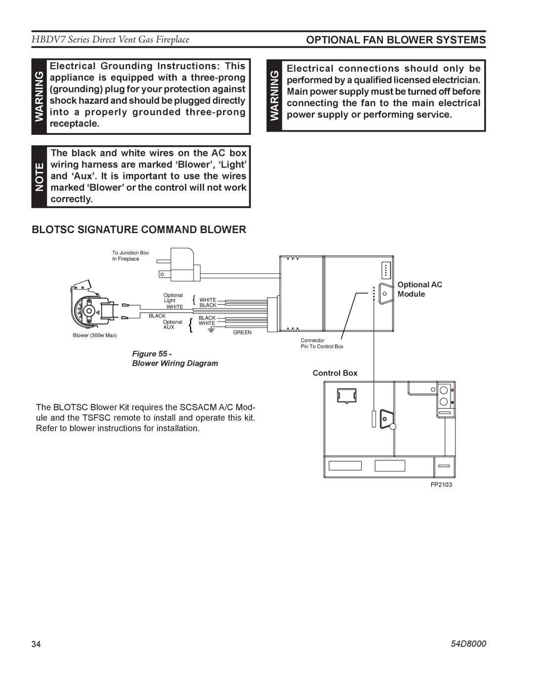 Monessen Hearth HBDV400N/PV7, HBDV300N/PV7, HBDV400N/PSC7, HBDV300N/PSC7 manual Blotsc Signature Command Blower 