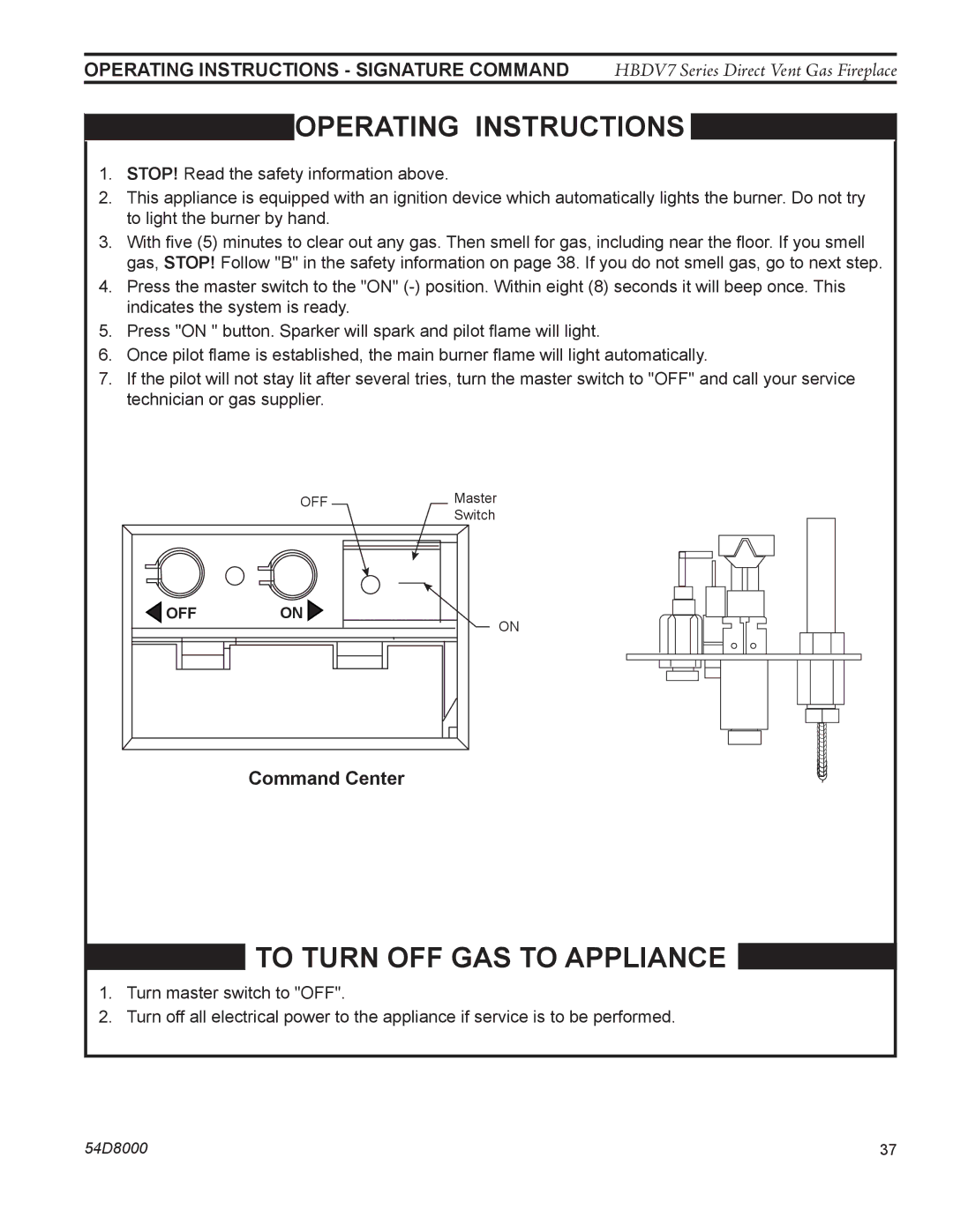 Monessen Hearth HBDV400N/PSC7, HBDV300N/PV7, HBDV400N/PV7 manual Operating Instructions Signature Command, Command Center 