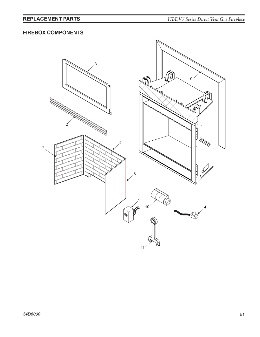 Monessen Hearth HBDV300N/PSC7, HBDV300N/PV7, HBDV400N/PSC7, HBDV400N/PV7 manual Replacement Parts, Firebox Components 