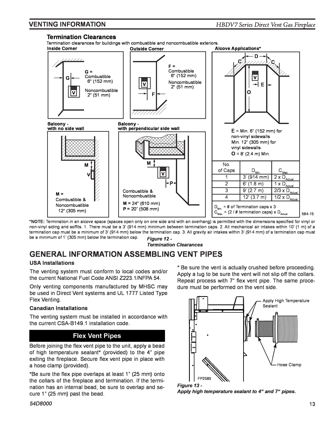 Monessen Hearth HBDV400N/PSC7 manual General Information Assembling Vent Pipes, Venting INFORMATION, Flex Vent Pipes, D C C 