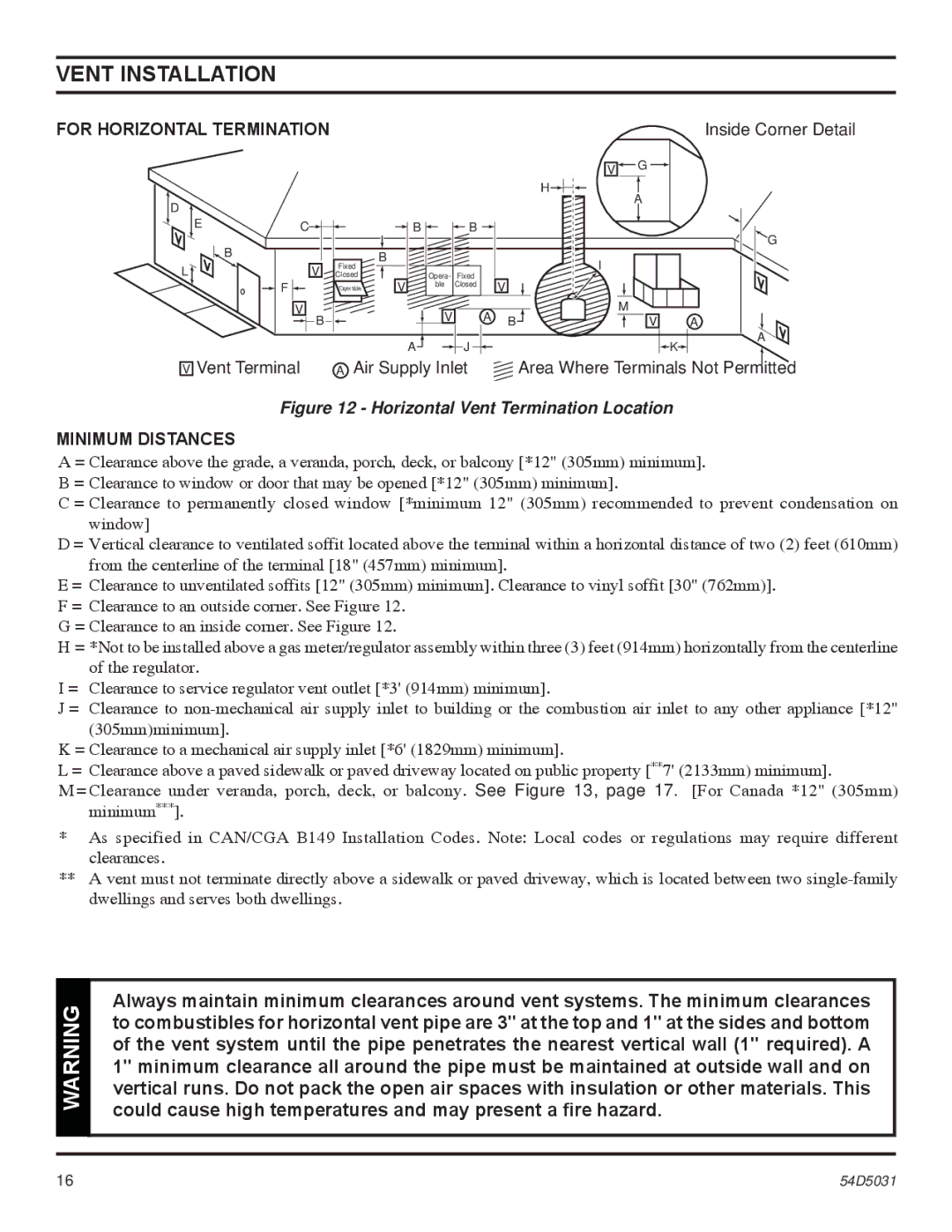 Monessen Hearth HBDV400, HBDV300 manual Horizontal Vent Termination Location, Minimum Distances 