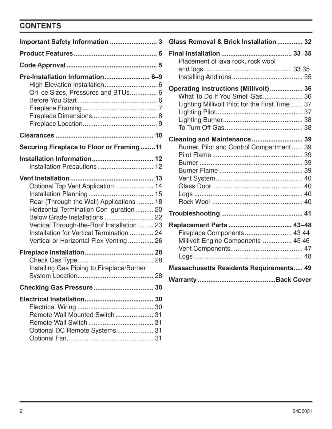 Monessen Hearth HBDV400, HBDV300 manual Contents 