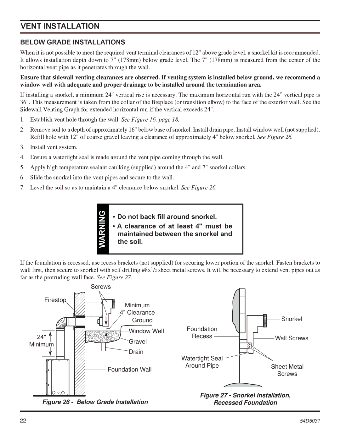 Monessen Hearth HBDV400, HBDV300 manual Below Grade Installations 