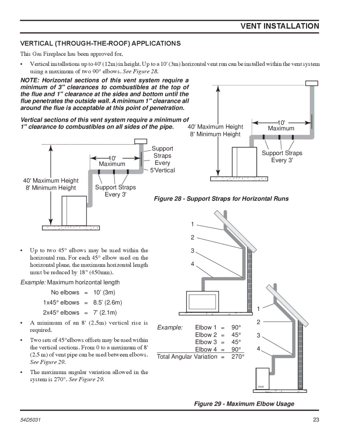 Monessen Hearth HBDV300, HBDV400 manual Vertical THROUGH-THE-ROOF Applications, Support Straps for Horizontal Runs 