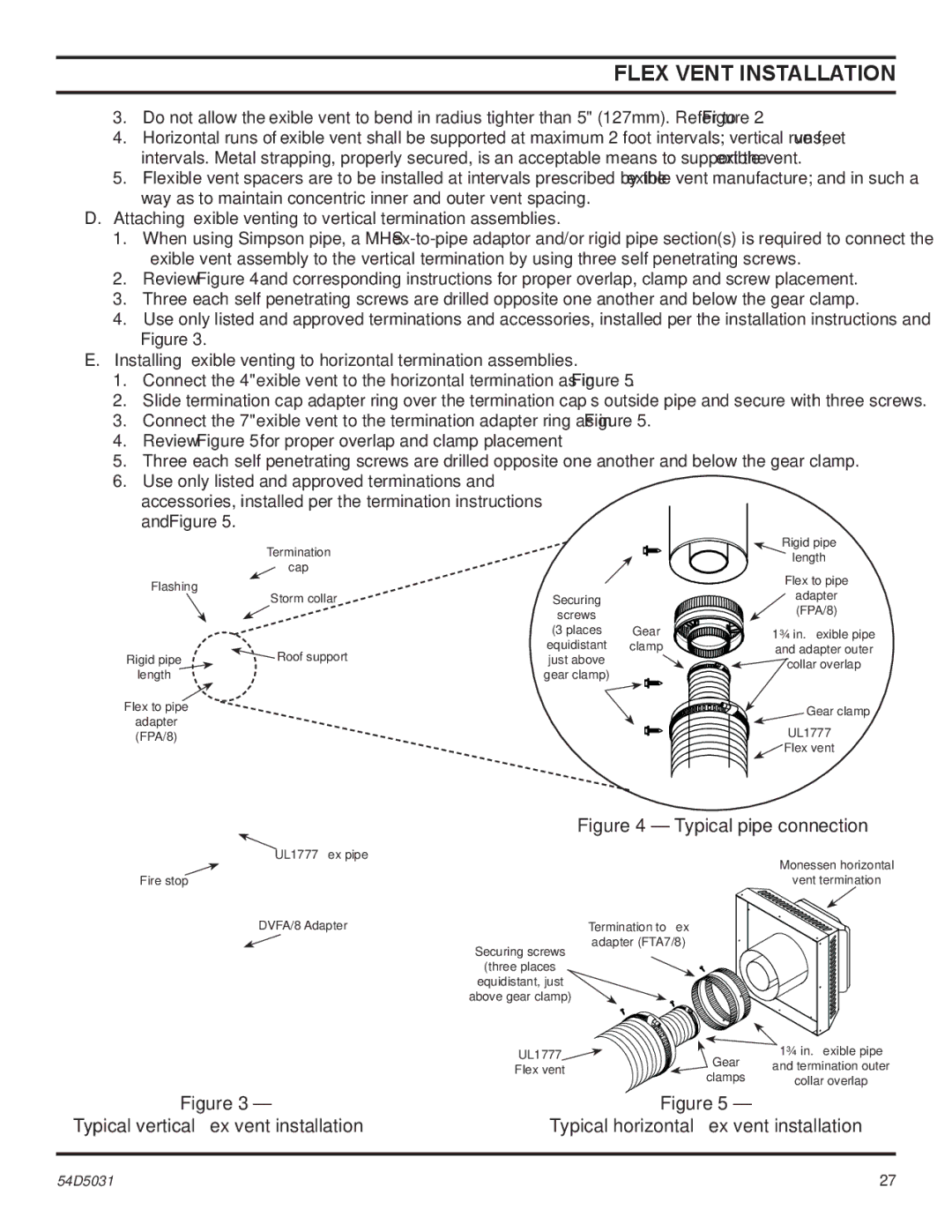 Monessen Hearth HBDV300, HBDV400 manual Typical pipe connection 