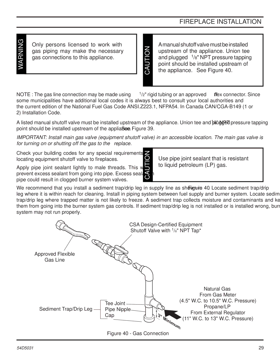 Monessen Hearth HBDV300, HBDV400 manual Gas Connection 