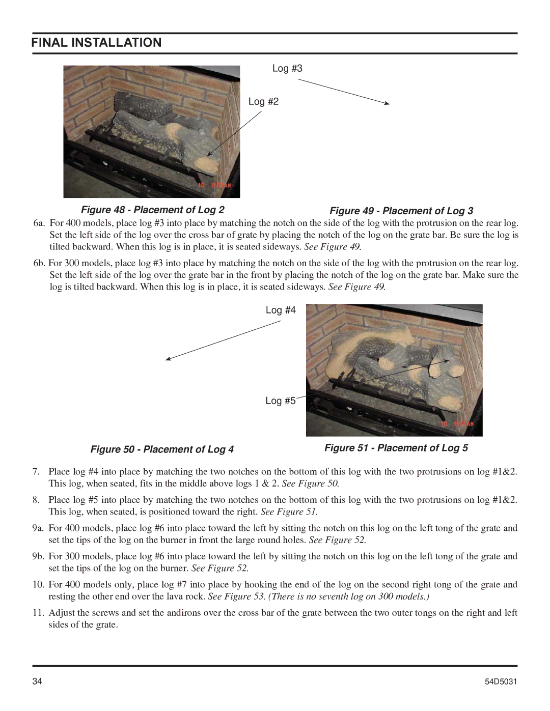 Monessen Hearth HBDV400, HBDV300 manual Log #3 Log #2 