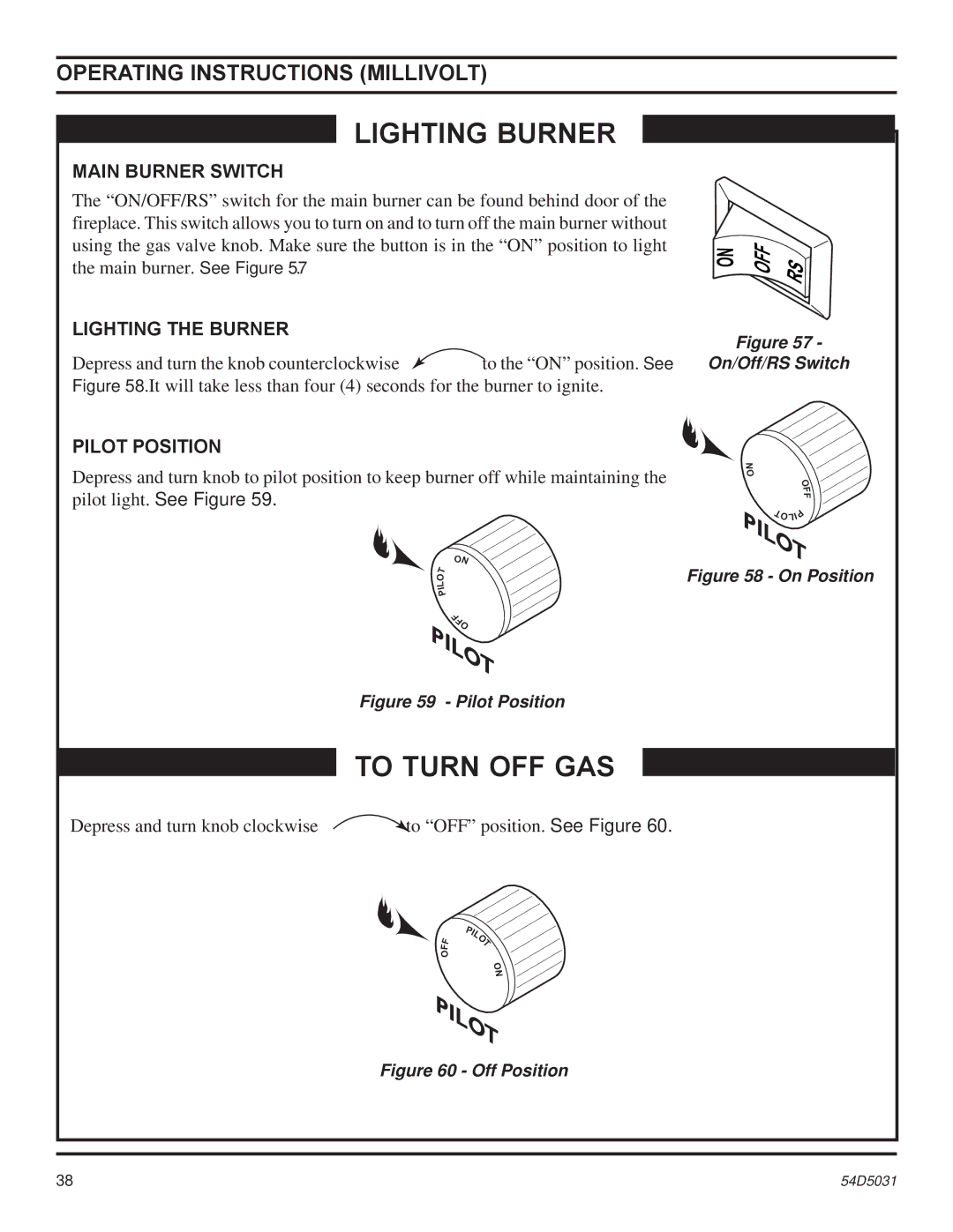 Monessen Hearth HBDV400, HBDV300 manual Main Burner Switch, Lighting the Burner, Pilot Position 