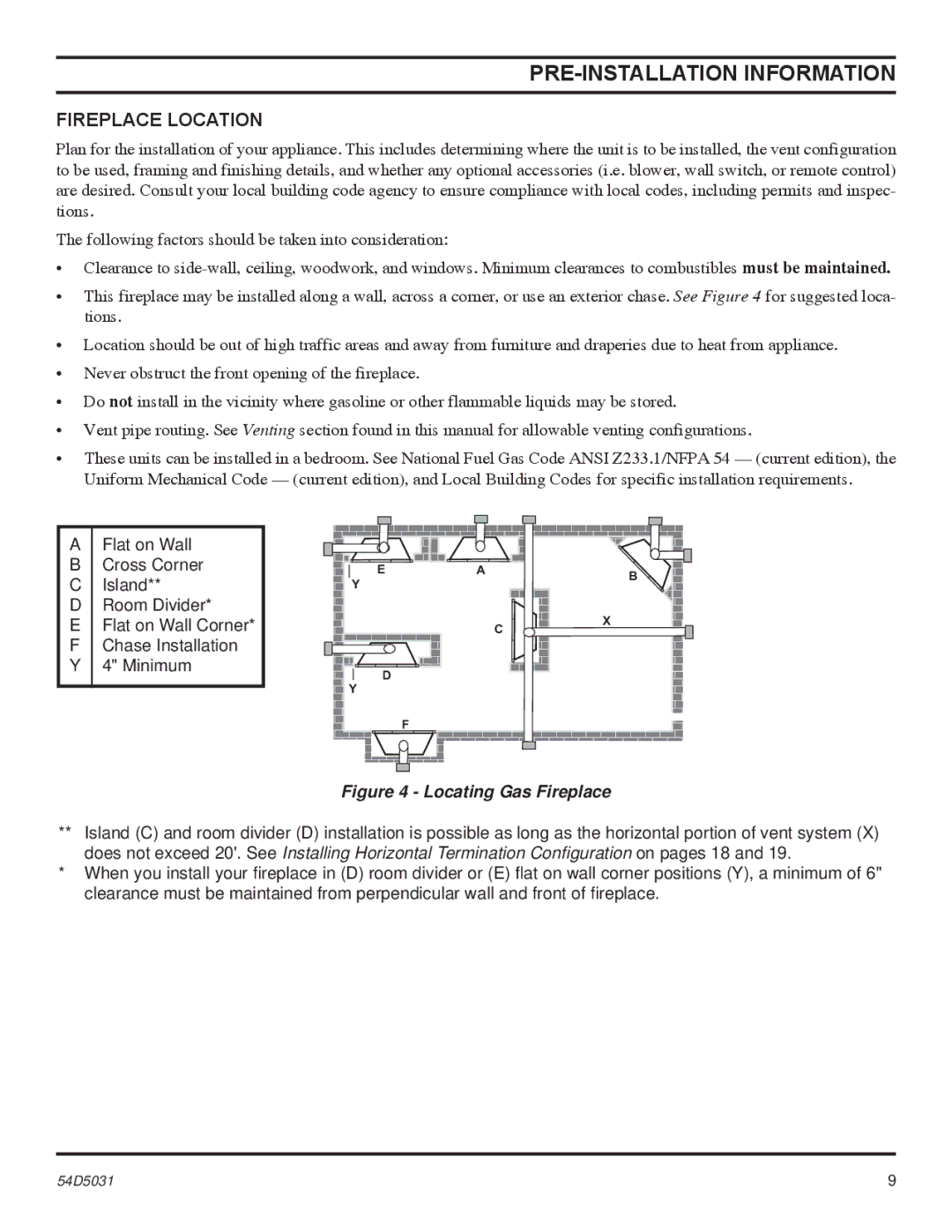 Monessen Hearth HBDV300, HBDV400 manual Fireplace Location, Locating Gas Fireplace 