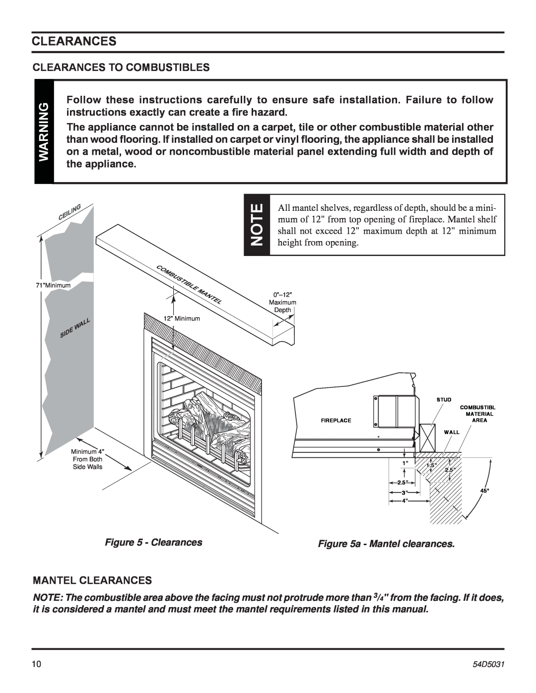 Monessen Hearth HBDV400, HBDV300 manual Clearances To Combustibles, Mantel Clearances 