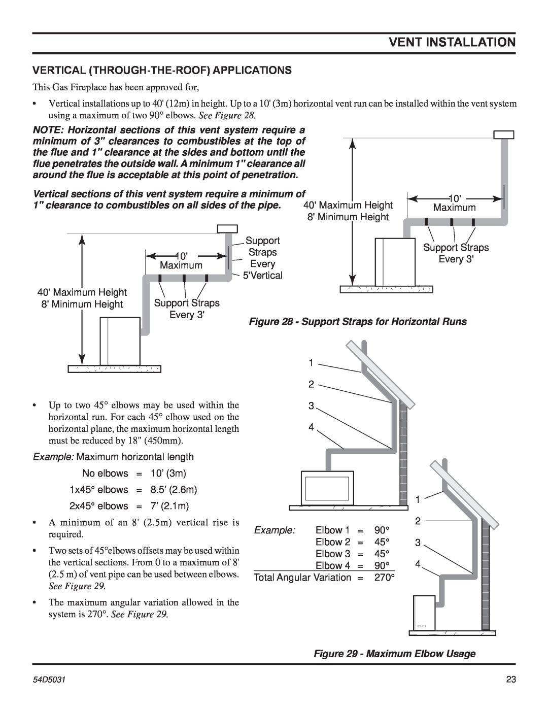 Monessen Hearth HBDV300 manual Vertical Through-The-Roofapplications, Vent Installation, Support Straps for Horizontal Runs 
