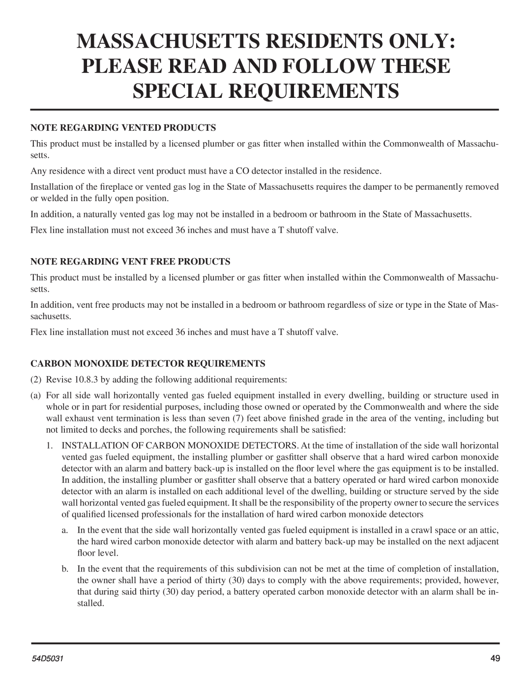 Monessen Hearth HBDV300, HBDV400 Special Requirements, Note Regarding Vented Products, Note Regarding Vent Free Products 