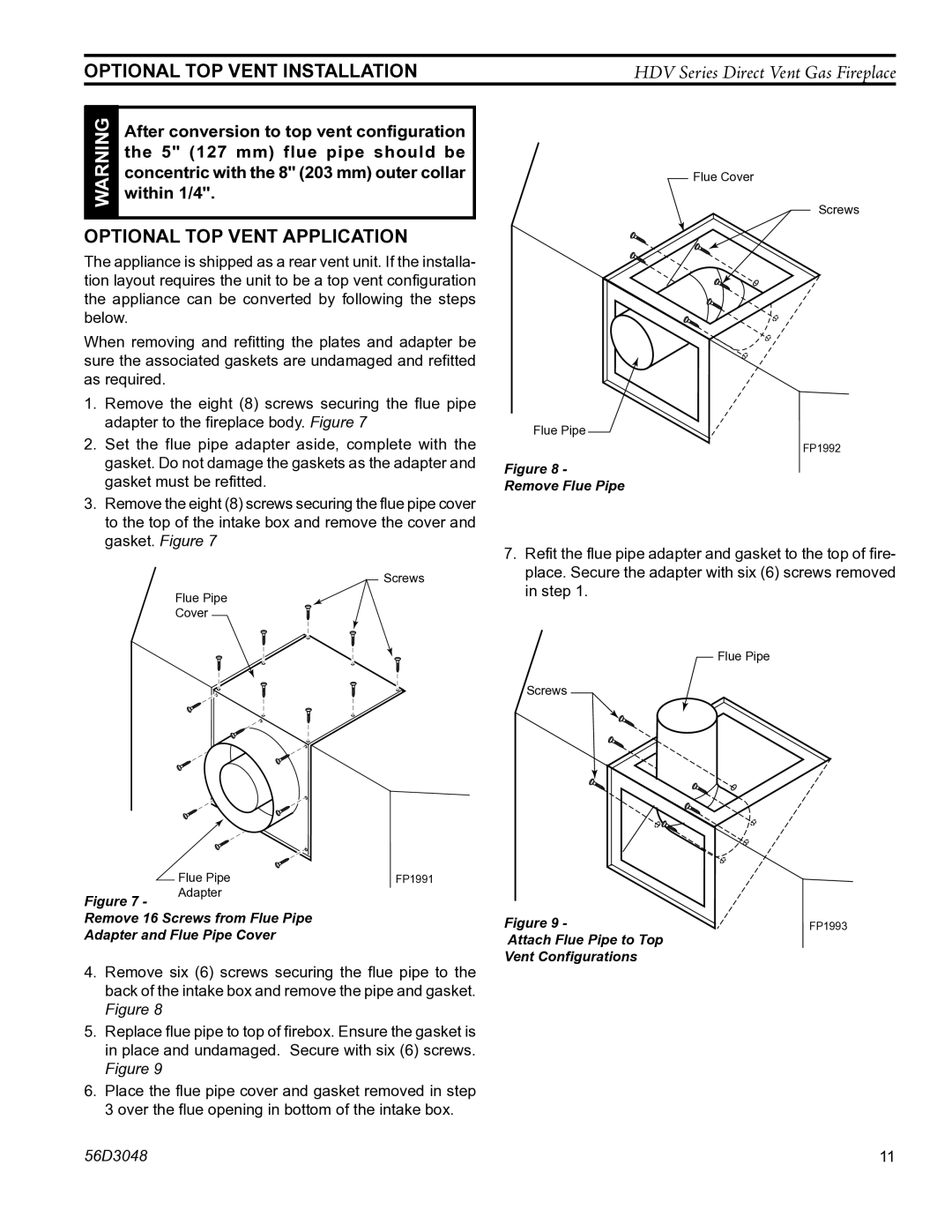 Monessen Hearth HDV500NV/PV manual Optional TOP Vent Installation 