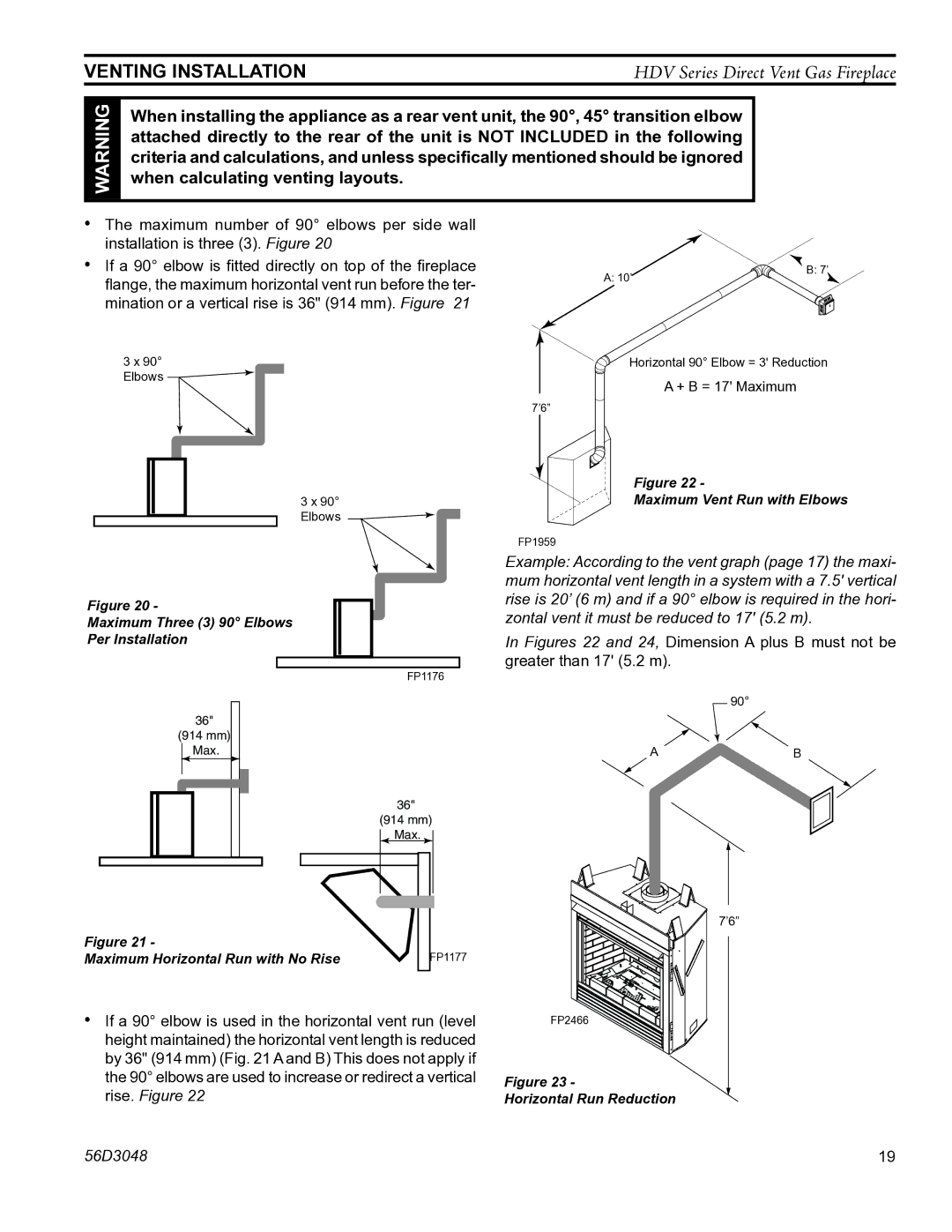 Monessen Hearth HDV500NV/PV manual Maximum Three 3 90 Elb ows 