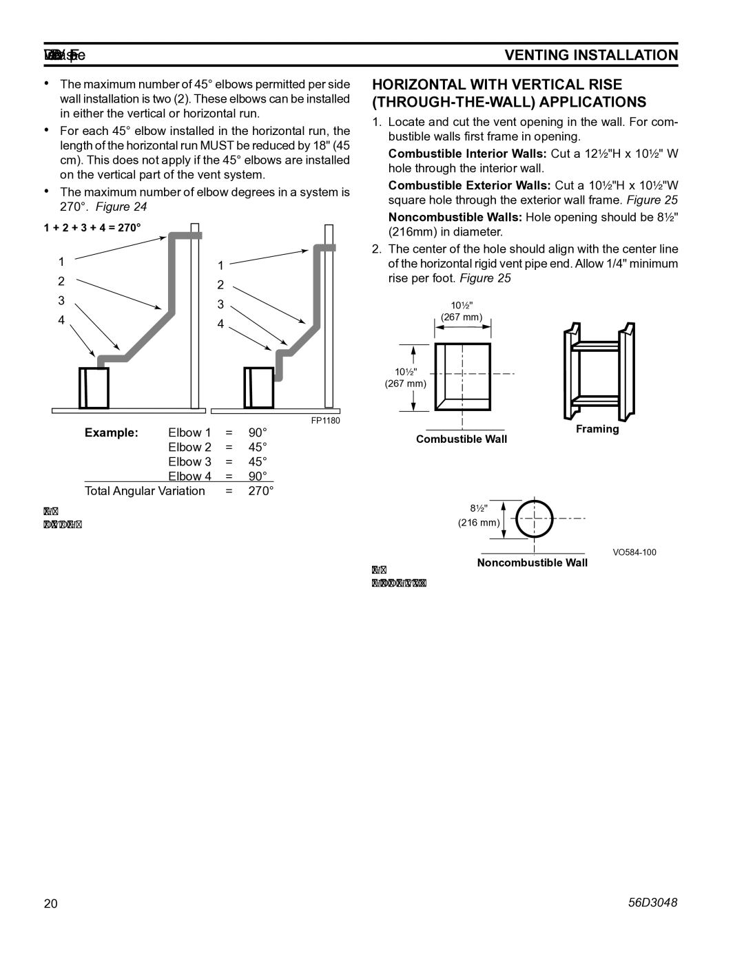 Monessen Hearth HDV500NV/PV manual Horizontal with vertical rise through-the-wall applications 