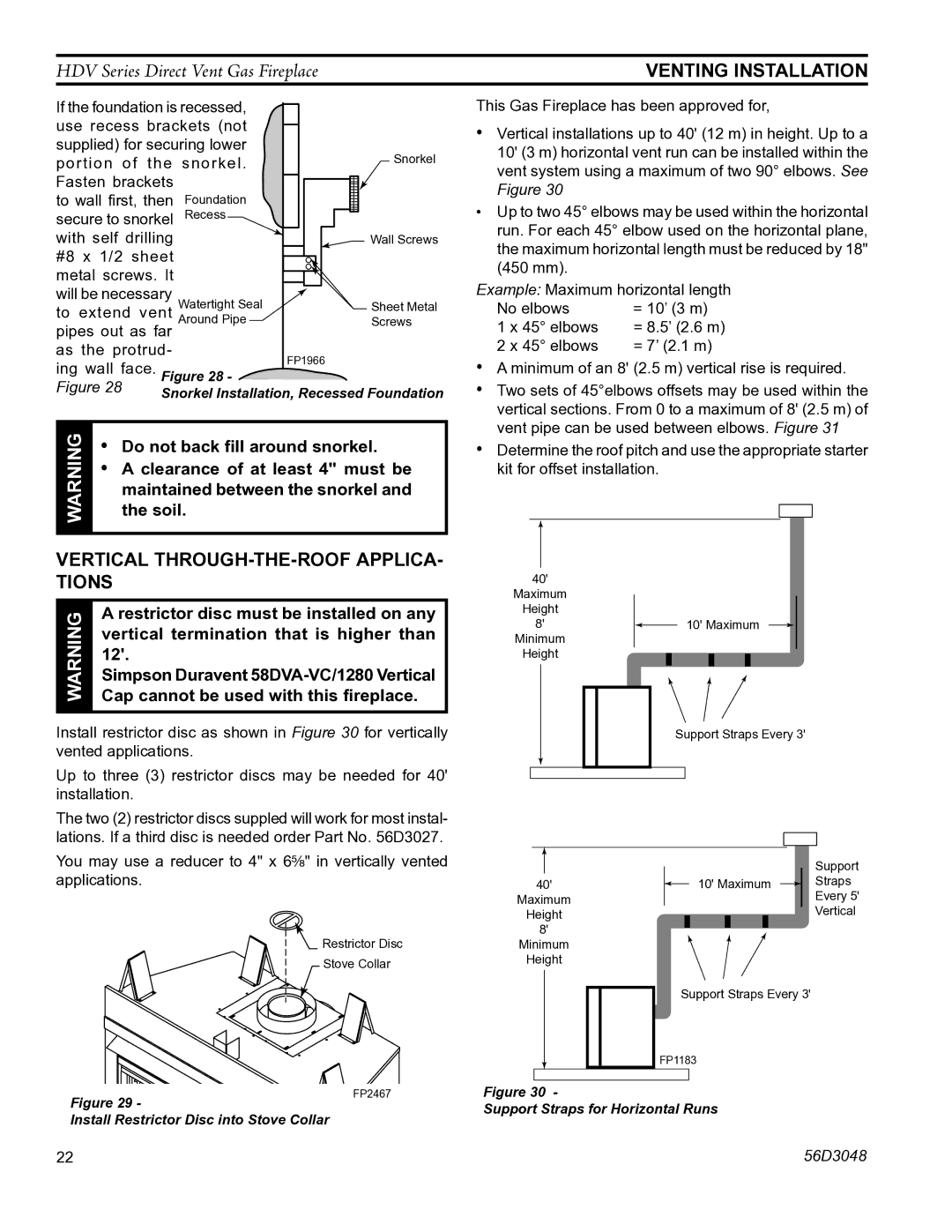 Monessen Hearth HDV500NV/PV manual Vertical through-the-roof applica- tions 