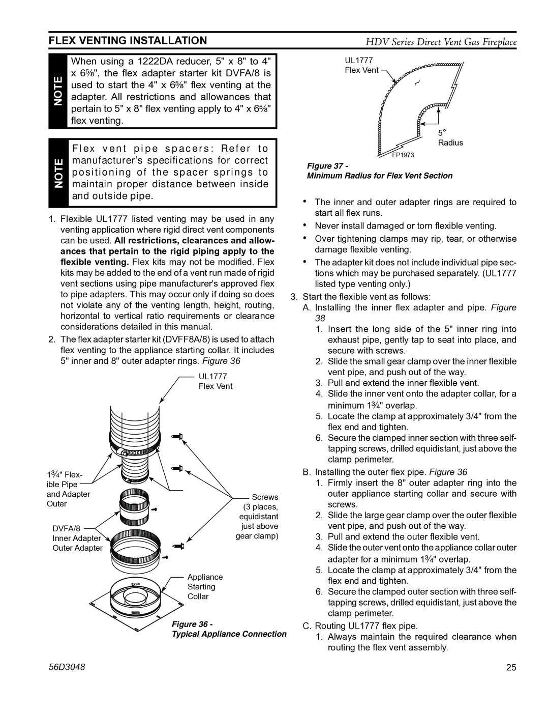 Monessen Hearth HDV500NV/PV manual Flex Venting Installation, Outside pipe 