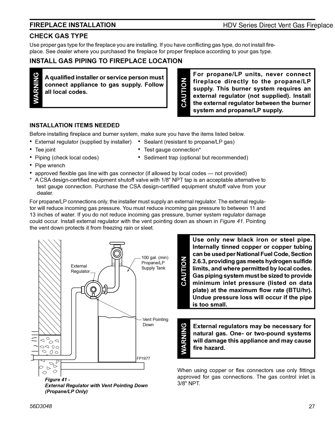 Monessen Hearth HDV500NV/PV manual Check gas type, Install gas piping to fireplace location 