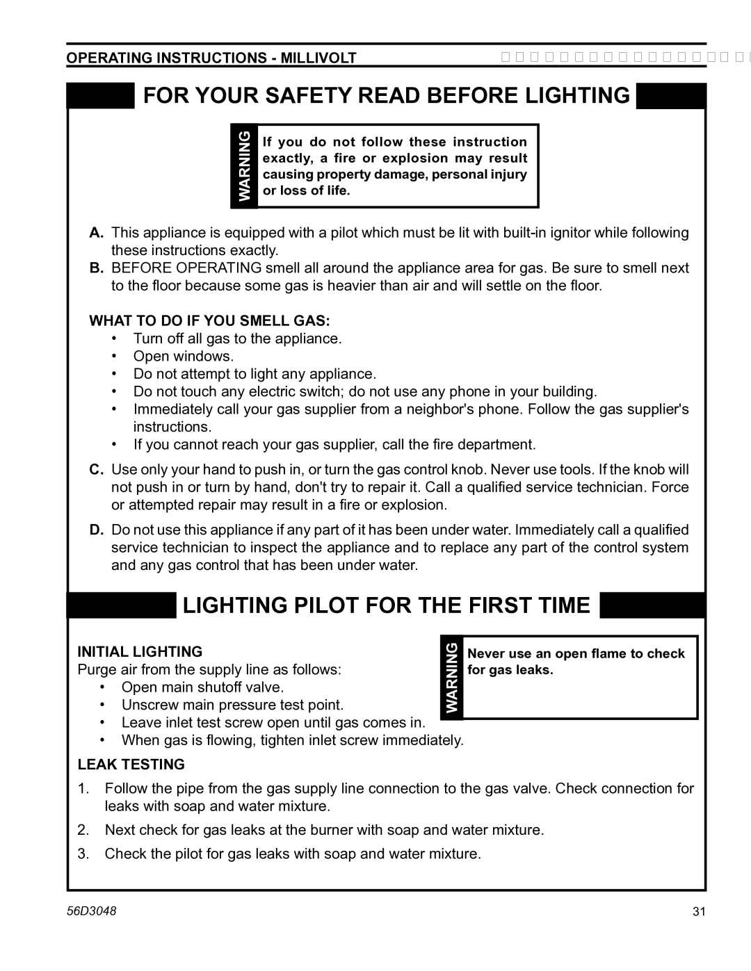 Monessen Hearth HDV500NV/PV manual What to do if YOU Smell GAS, Initial lighting 