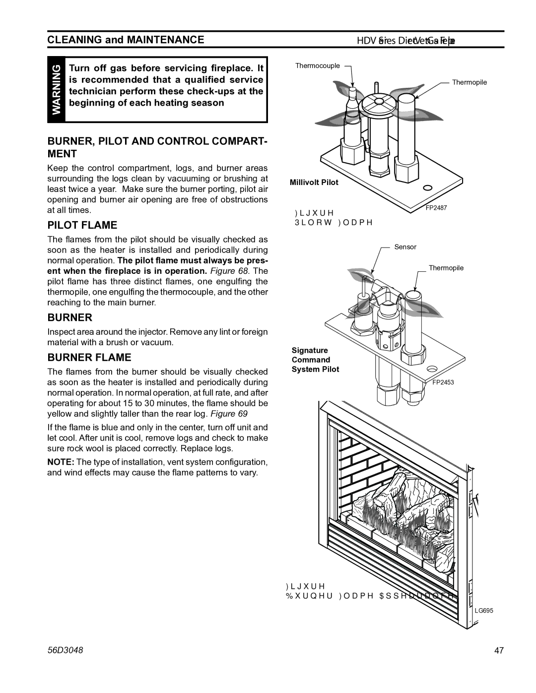 Monessen Hearth HDV500NV/PV manual Burner, Pilot and Control Compart- ment, Pilot Flame, Burner Flame 