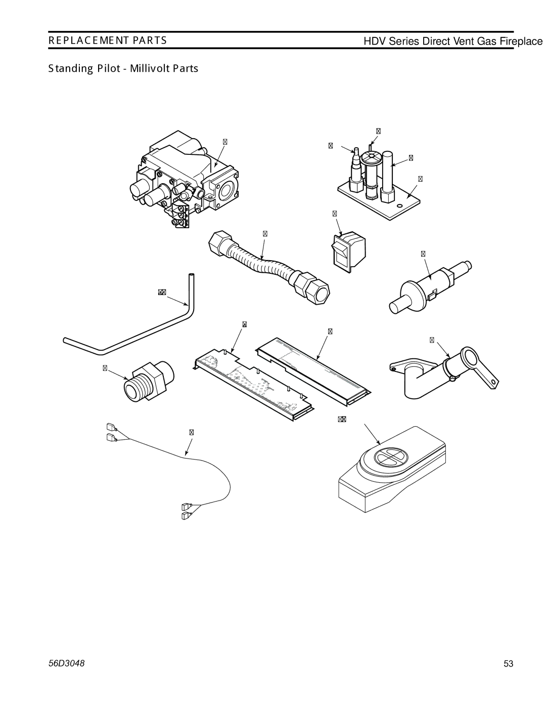 Monessen Hearth HDV500NV/PV manual Replacement Parts, Standing Pilot Millivolt Parts 