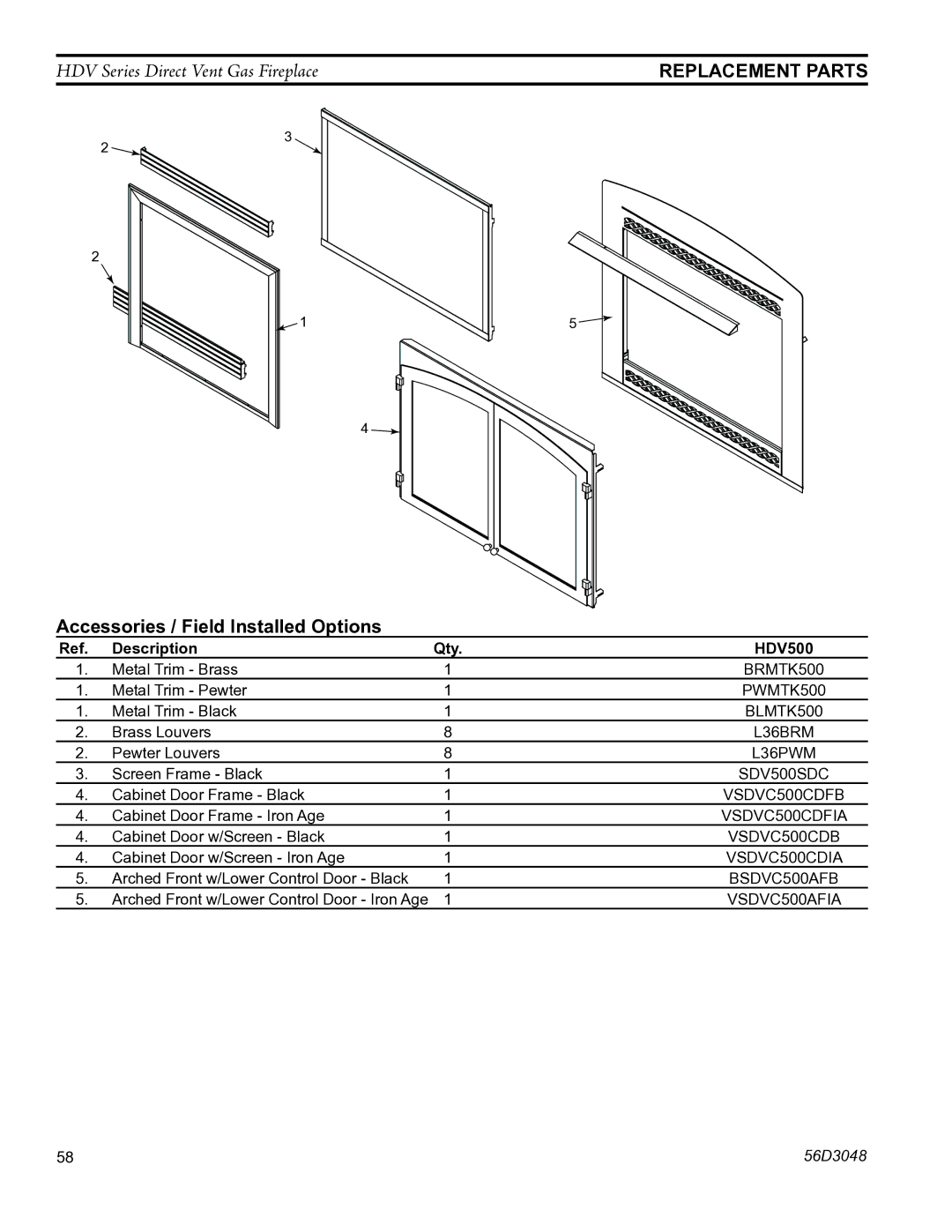 Monessen Hearth HDV500NV/PV manual Accessories / Field Installed Options 