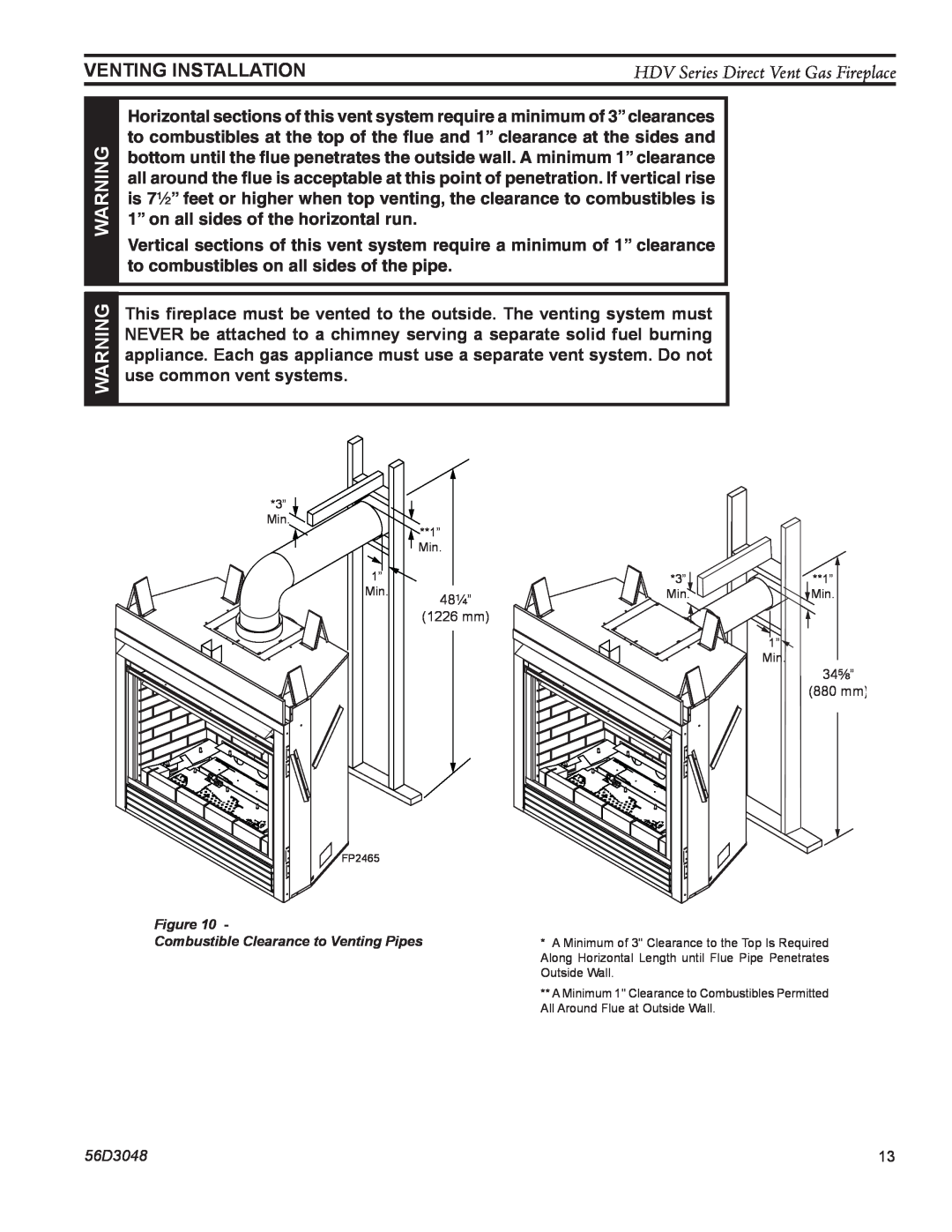 Monessen Hearth HDV500NV/PV manual Venting Installation, 56D3048 