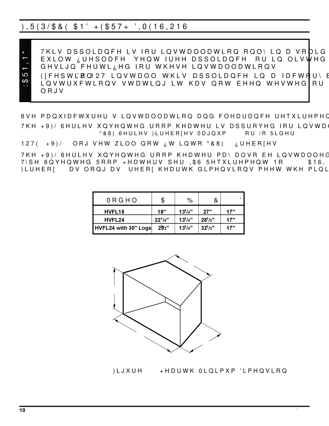 Monessen Hearth HVFL18 manual Fireplace and Hearth Dimensions, Hearth Minimum Dimension 