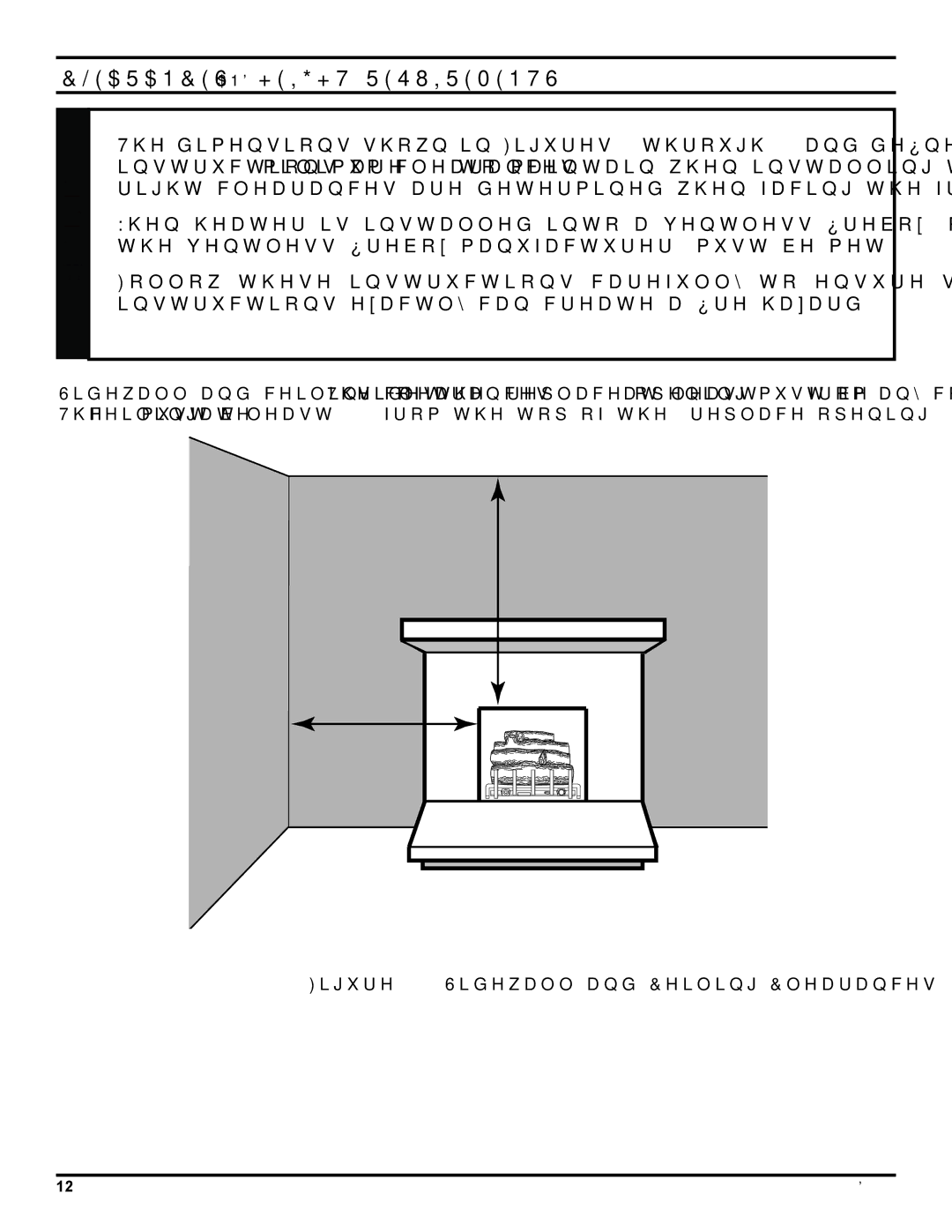 Monessen Hearth HVFL18 manual Clearances and Height Requirements, Sidewall and Ceiling Clearances 