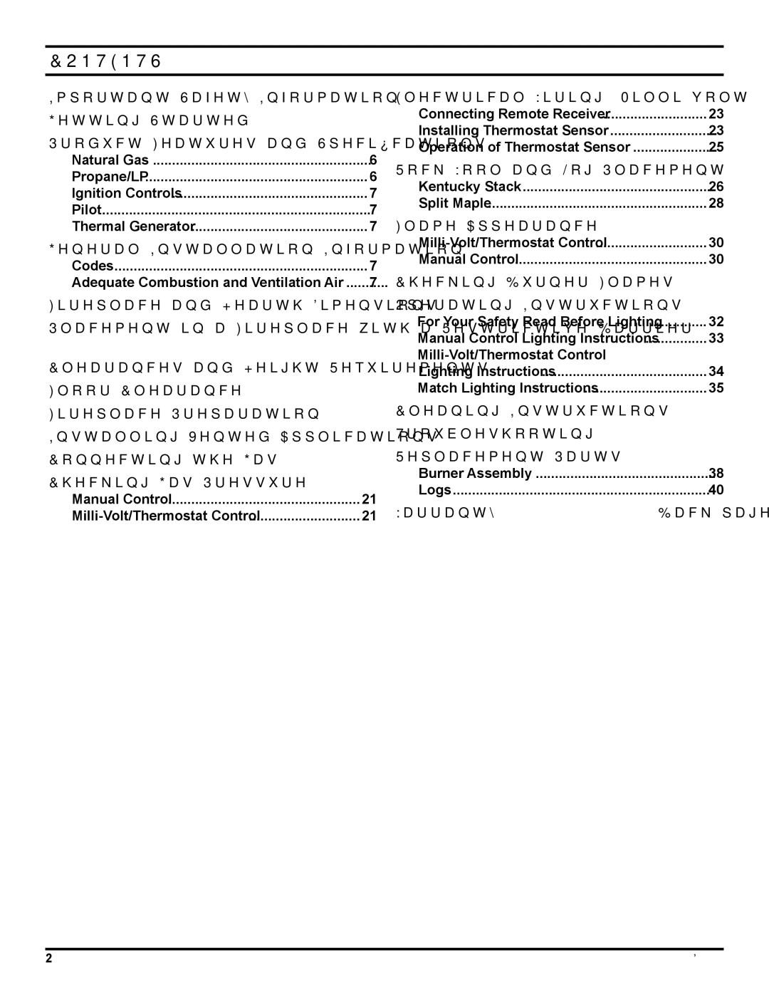 Monessen Hearth HVFL18 manual Contents 