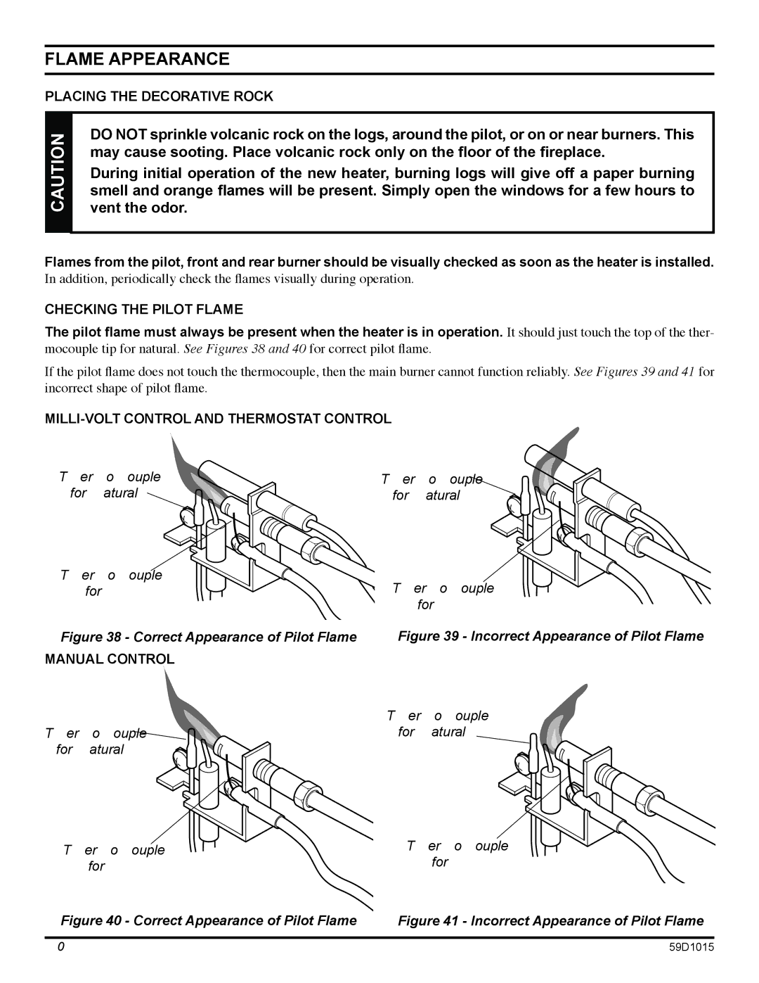 Monessen Hearth HVFL18 manual Flame Appearance, Placing the Decorative Rock, Checking the Pilot Flame, Manual Control 