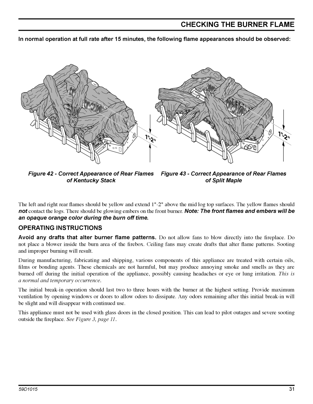 Monessen Hearth HVFL18 manual Checking the Burner Flame, Operating Instructions 