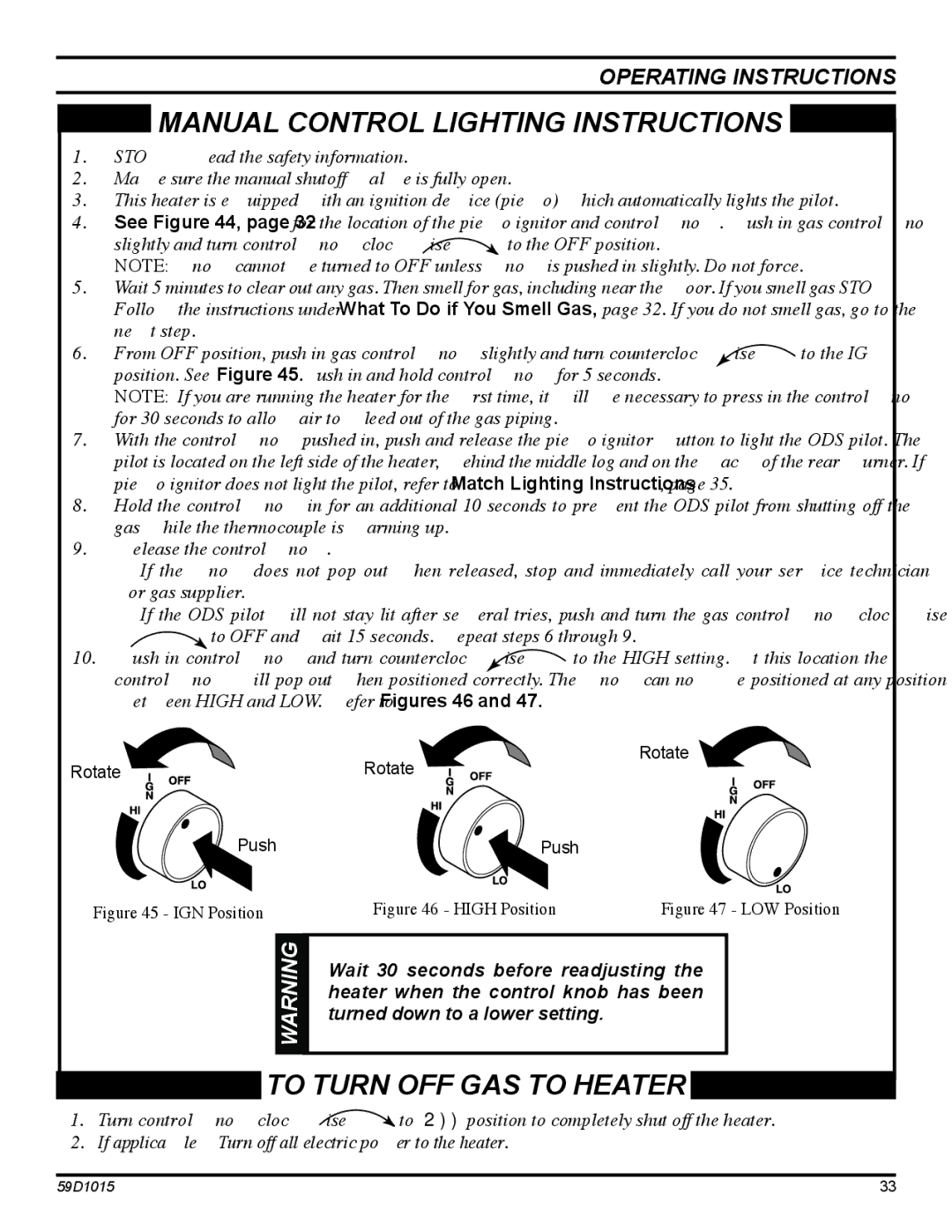 Monessen Hearth HVFL18 manual Manual Control Lighting Instructions 