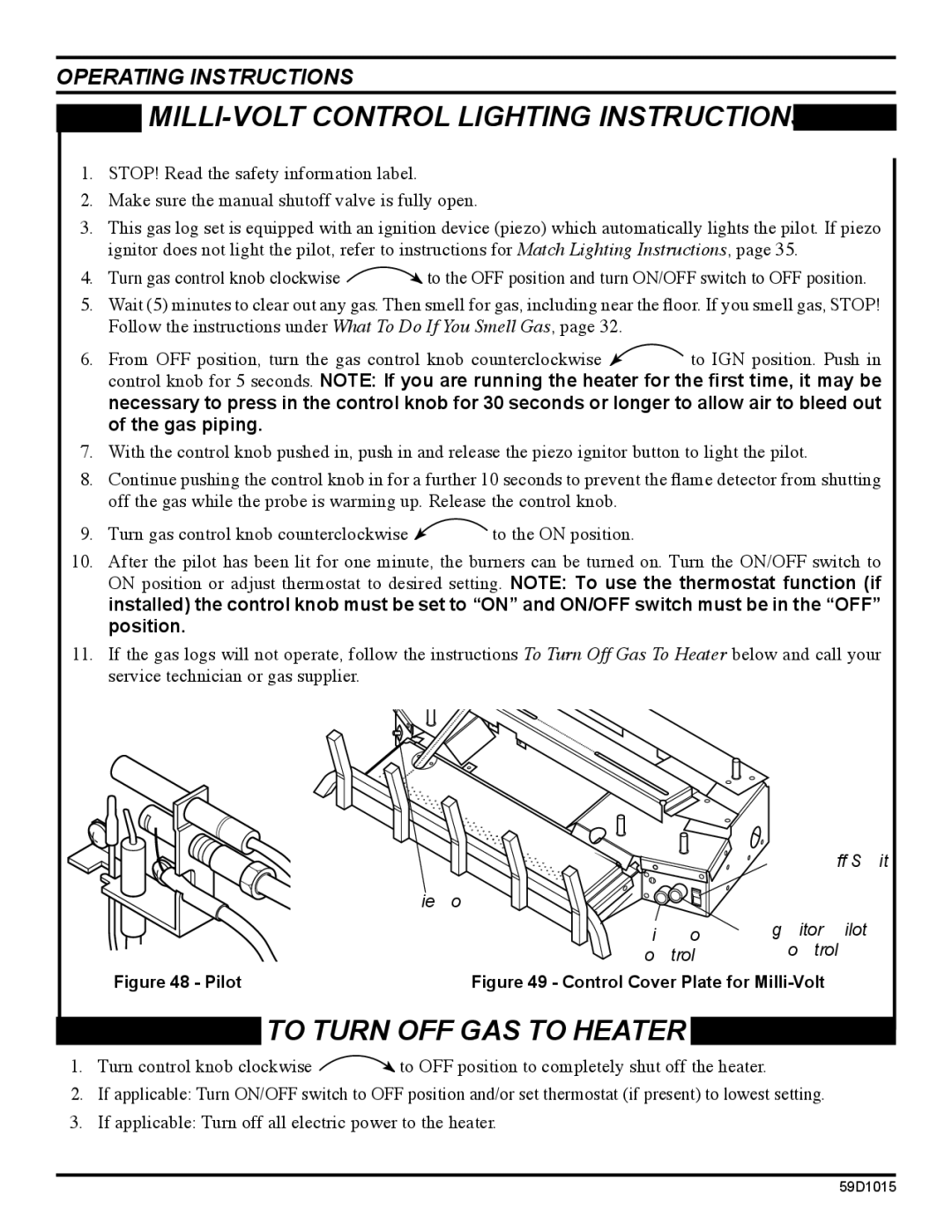 Monessen Hearth HVFL18 manual MILLI-VOLT Control Lighting Instructions 