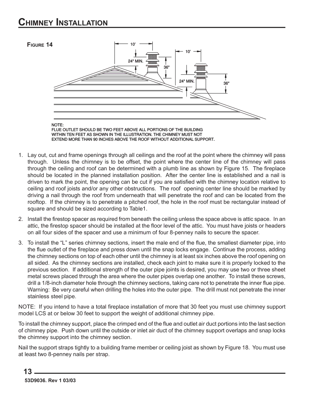 Monessen Hearth HWB700HB manual Chimney Installation 