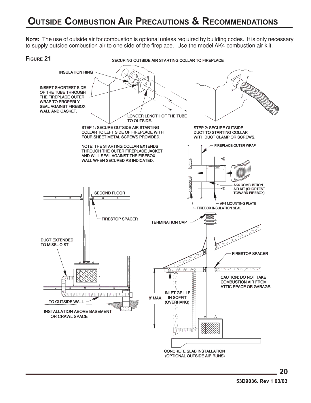 Monessen Hearth HWB700HB Outside Combustion AIR Precautions & Recommendations, Installation Above Basement Or Crawl Space 