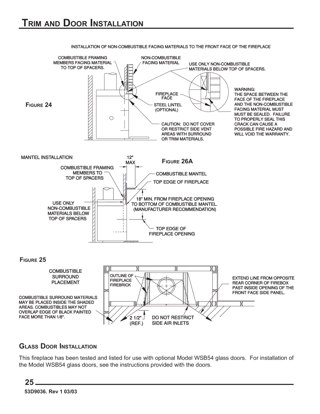 Monessen Hearth HWB700HB manual Trim and Door Installation, Mantel Inst Allation 