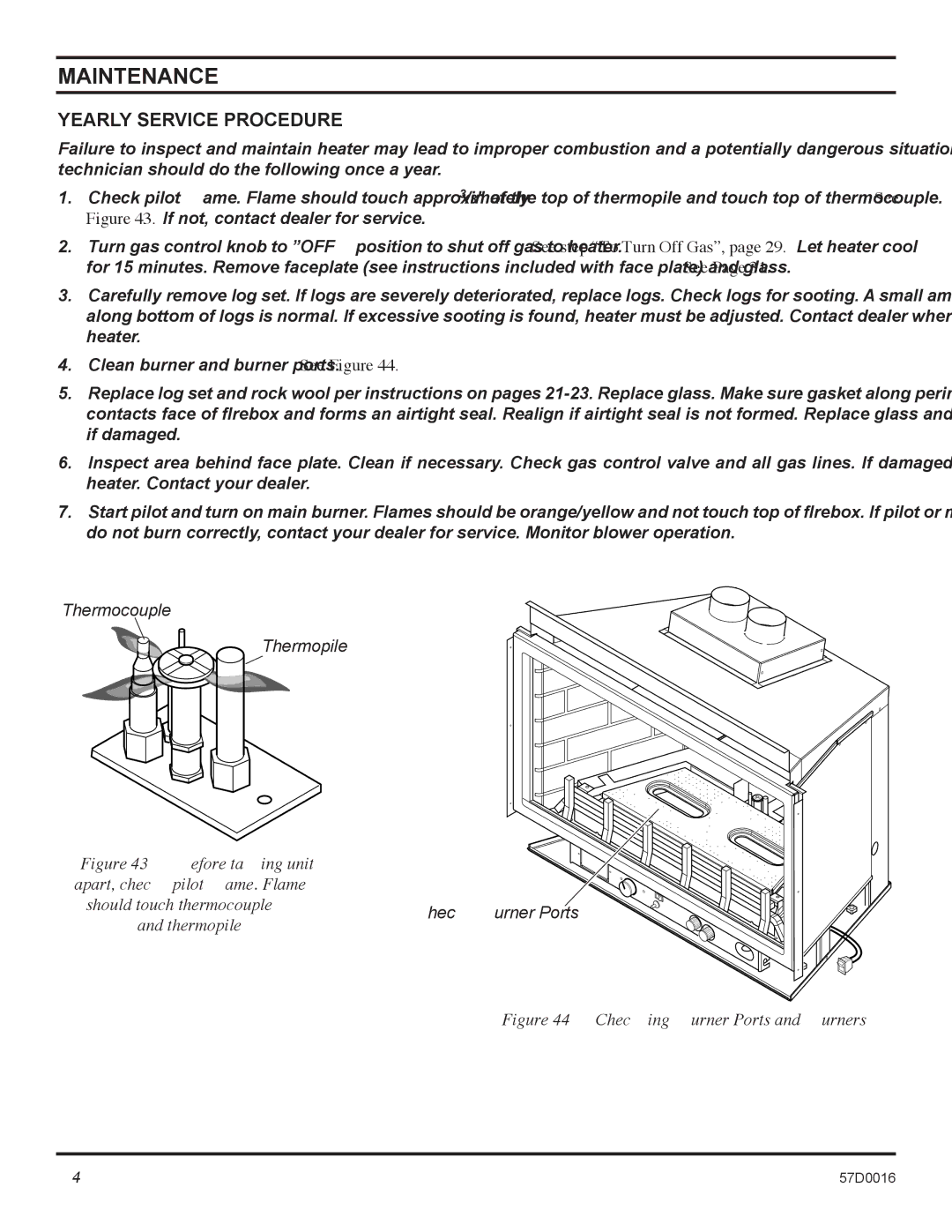 Monessen Hearth IDV380NVC, IDV490NVC, IDV490PVC, IDV380PVC manual Maintenance, Yearly Service Procedure 