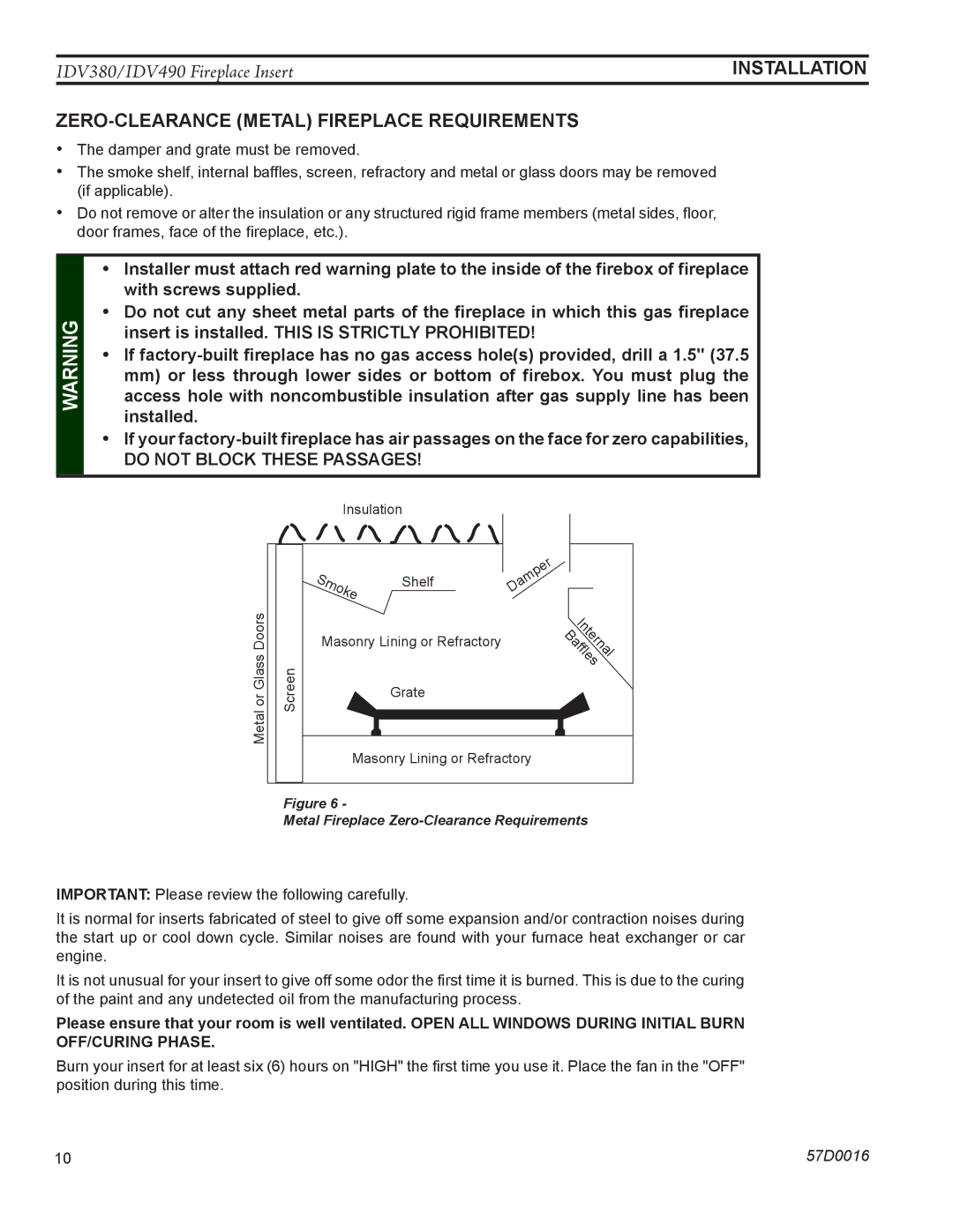 Monessen Hearth IDV380NVC, IDV490NVC, IDV490PVC, IDV380PVC manual Installation, ZERO-CLEARANCE Metal Fireplace Requirements 