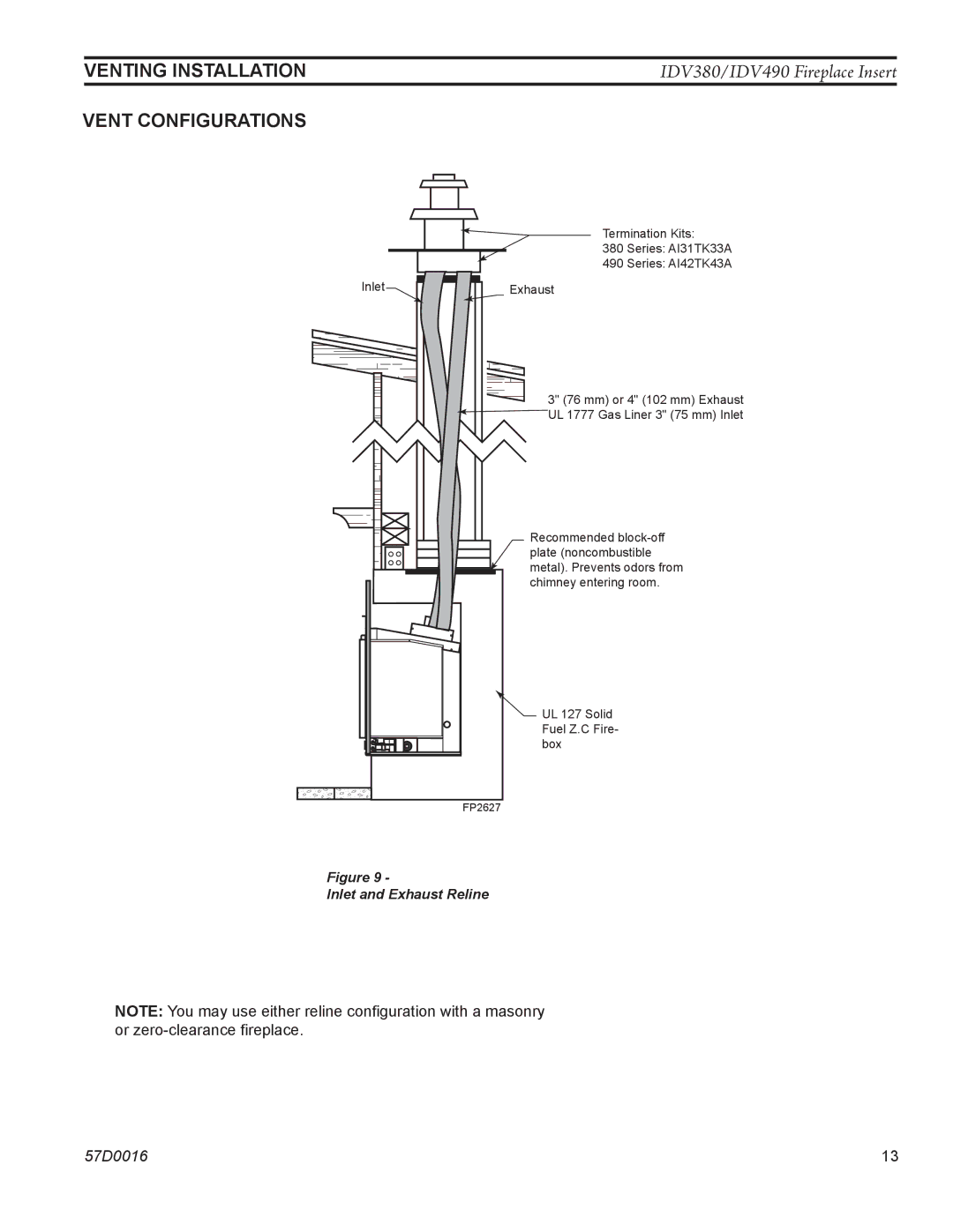 Monessen Hearth IDV490PVC, IDV490NVC, IDV380NVC, IDV380PVC manual Vent Configurations 