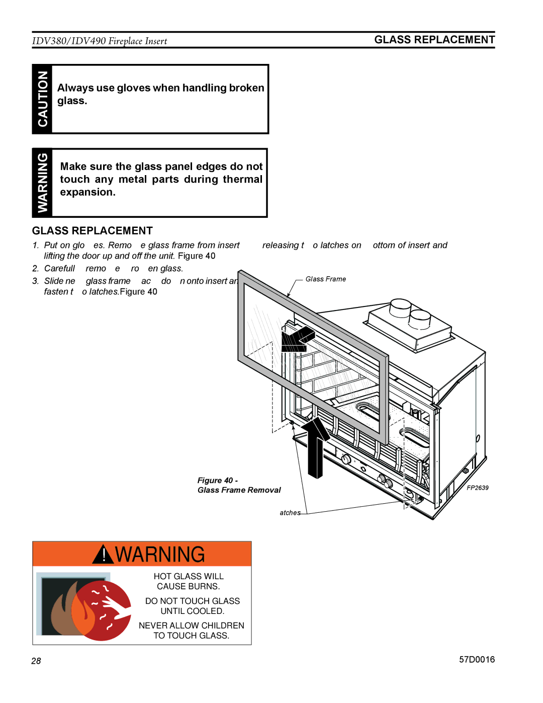 Monessen Hearth IDV490NVC, IDV490PVC, IDV380NVC, IDV380PVC manual Glass Replacement 