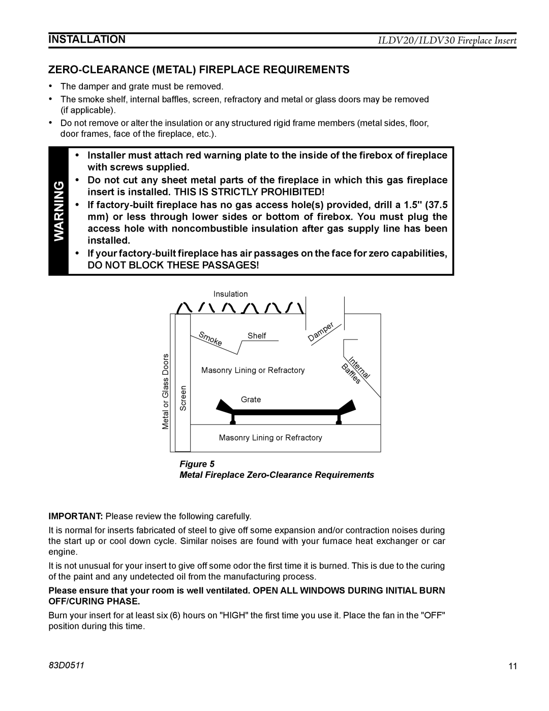 Monessen Hearth ILDV20PV, ILDV20NV, ILDV30NV manual Installation, ZERO-CLEARANCE Metal Fireplace Requirements 